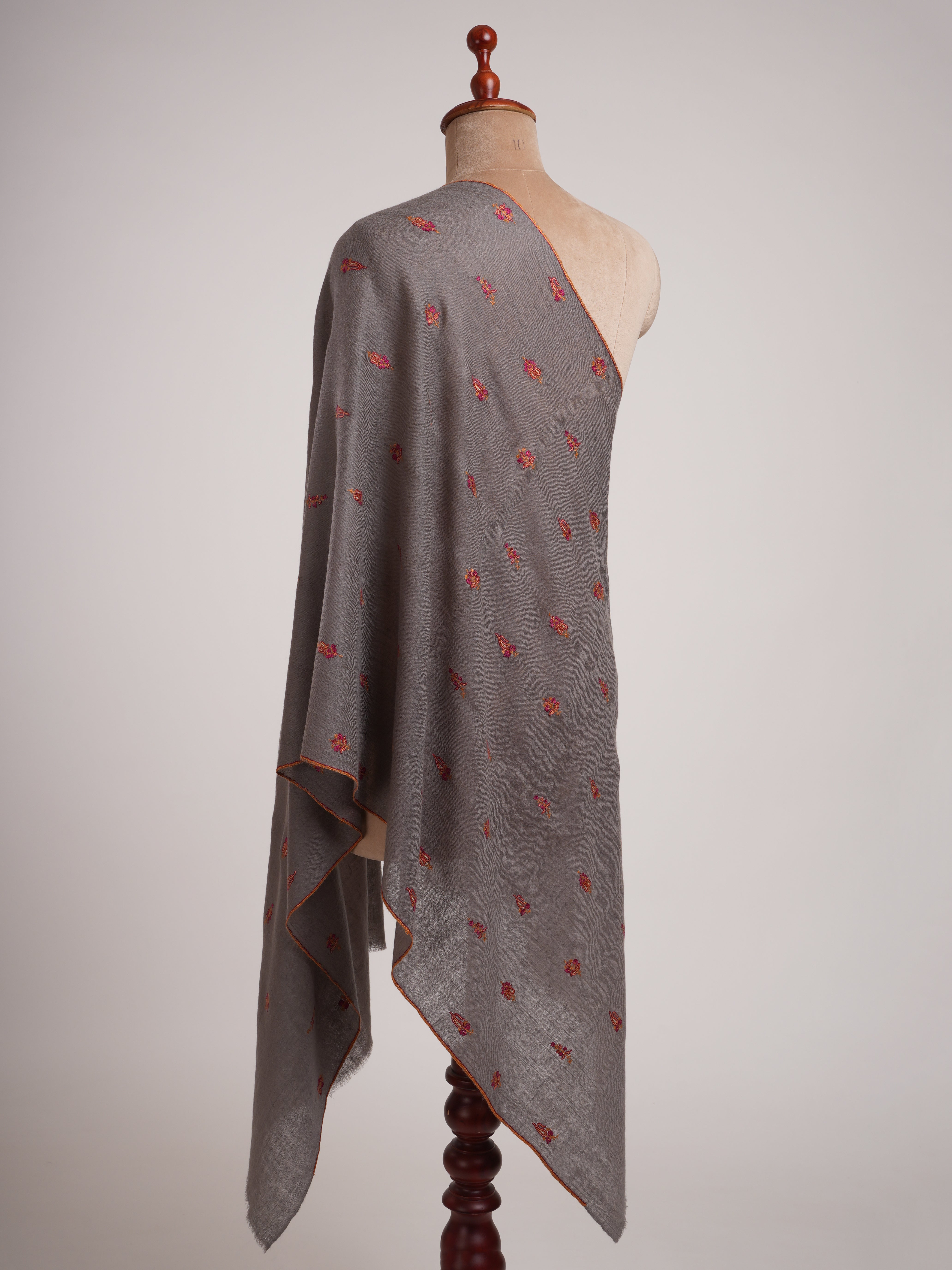 Grey Cashmere Stole with Minimalist Needlework Shahkaar