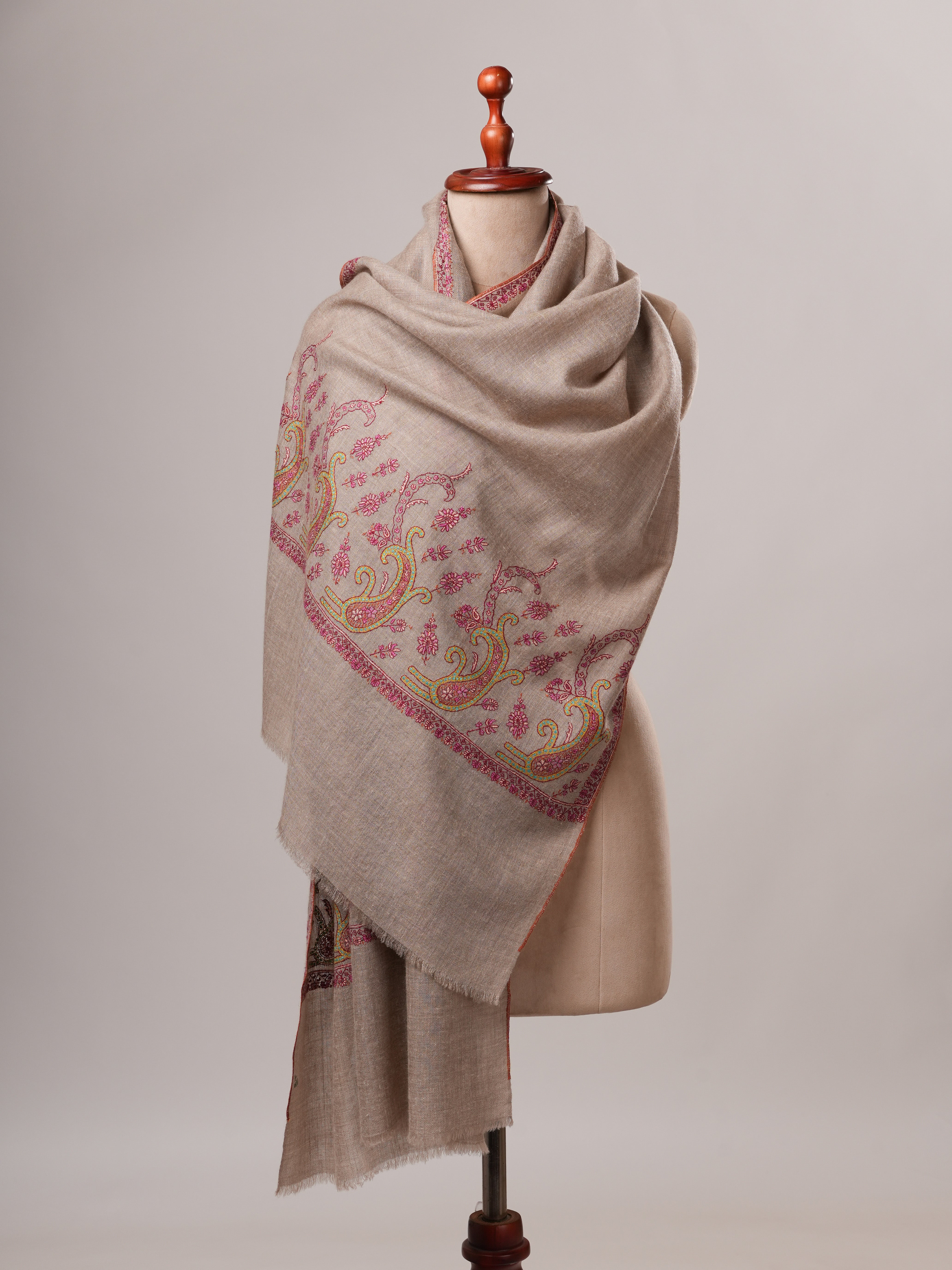 Handwoven Baby Soft Cashmere Scarf with Palla Hand Embroidery Shahkaar