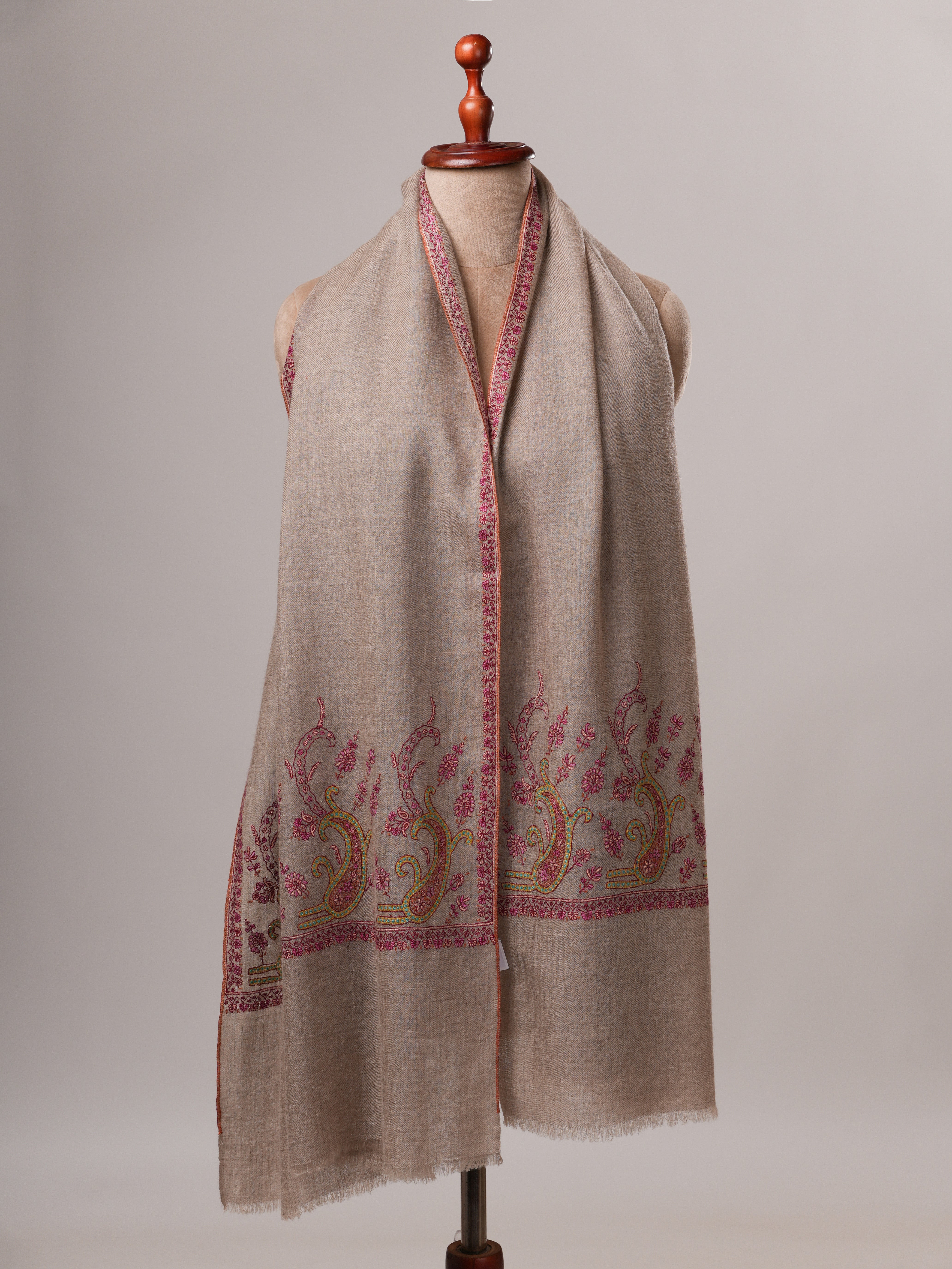 Handwoven Baby Soft Cashmere Scarf with Palla Hand Embroidery Shahkaar
