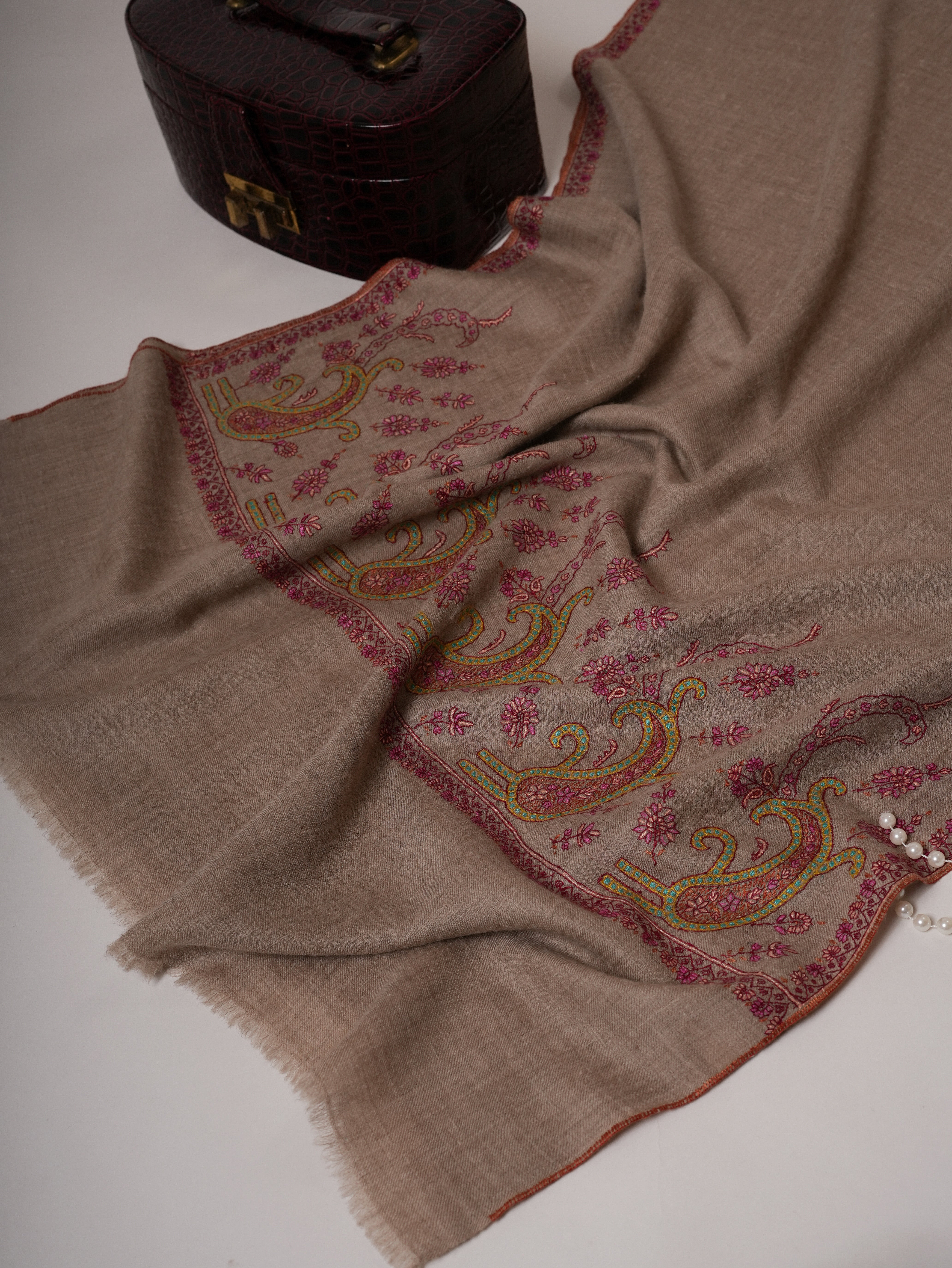 Handwoven Baby Soft Cashmere Scarf with Palla Hand Embroidery Shahkaar