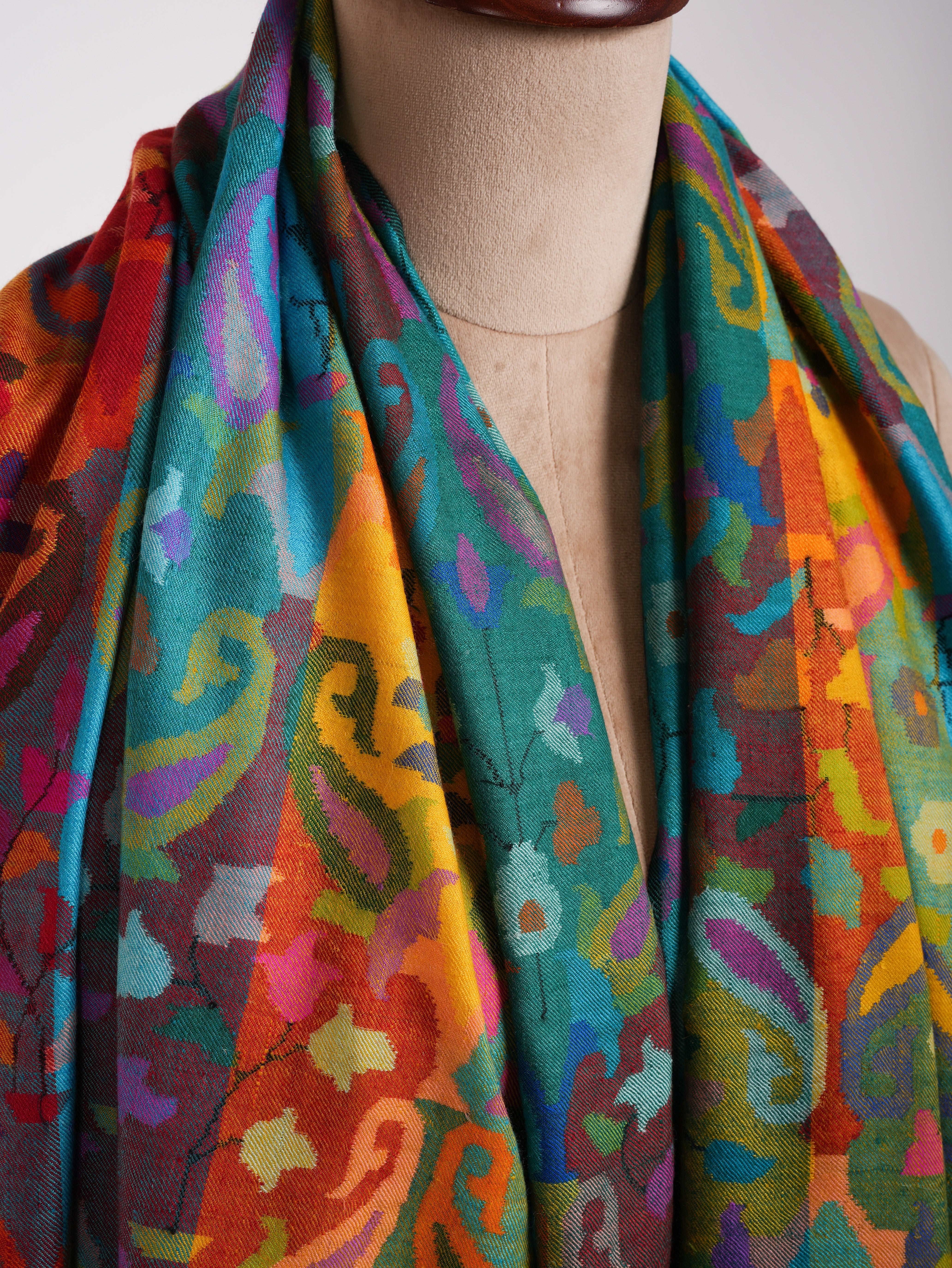 Four Color Handwoven Authentic Kani Pashmina Shawl