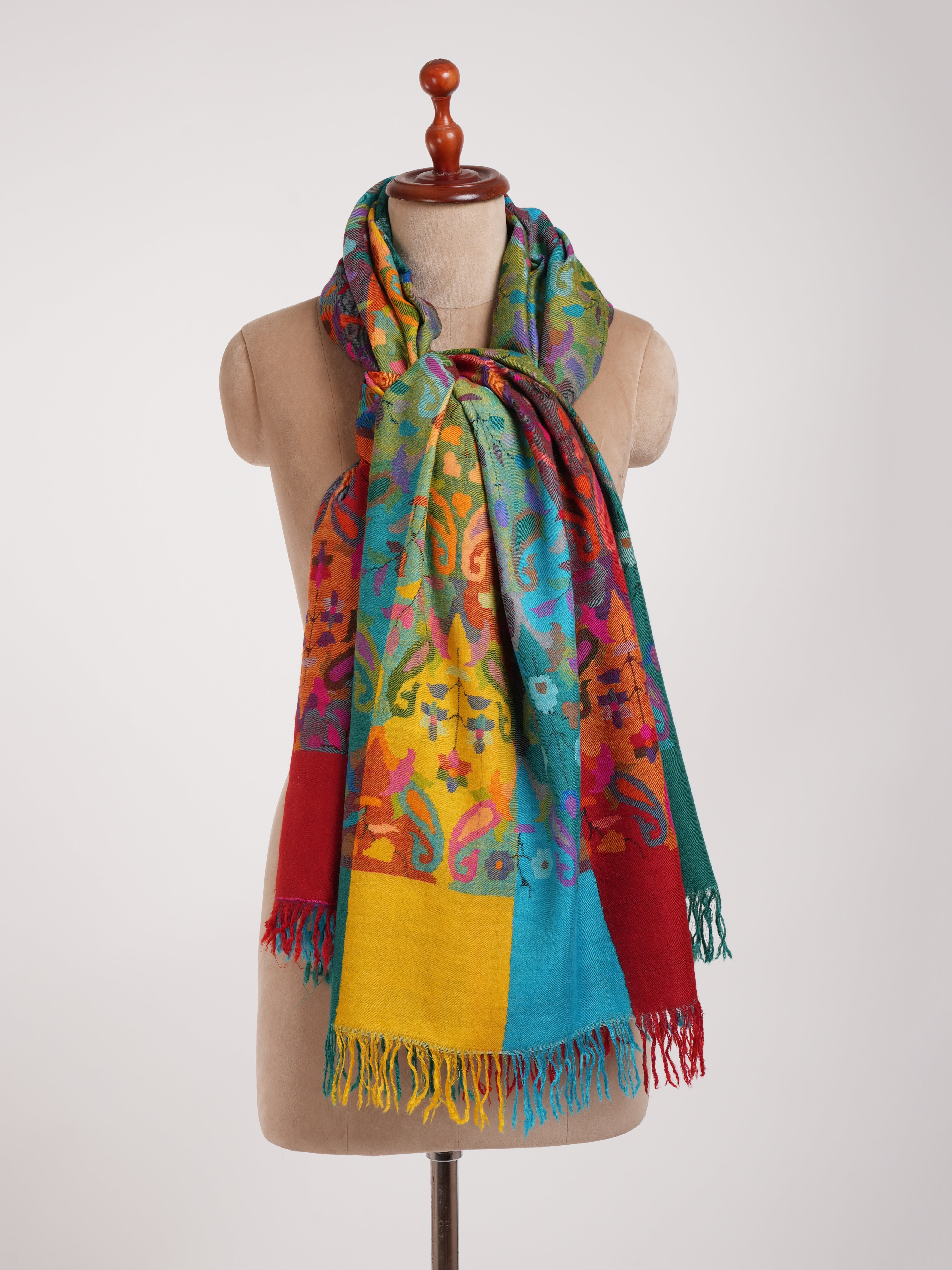 Four Color Handwoven Authentic Kani Pashmina Shawl