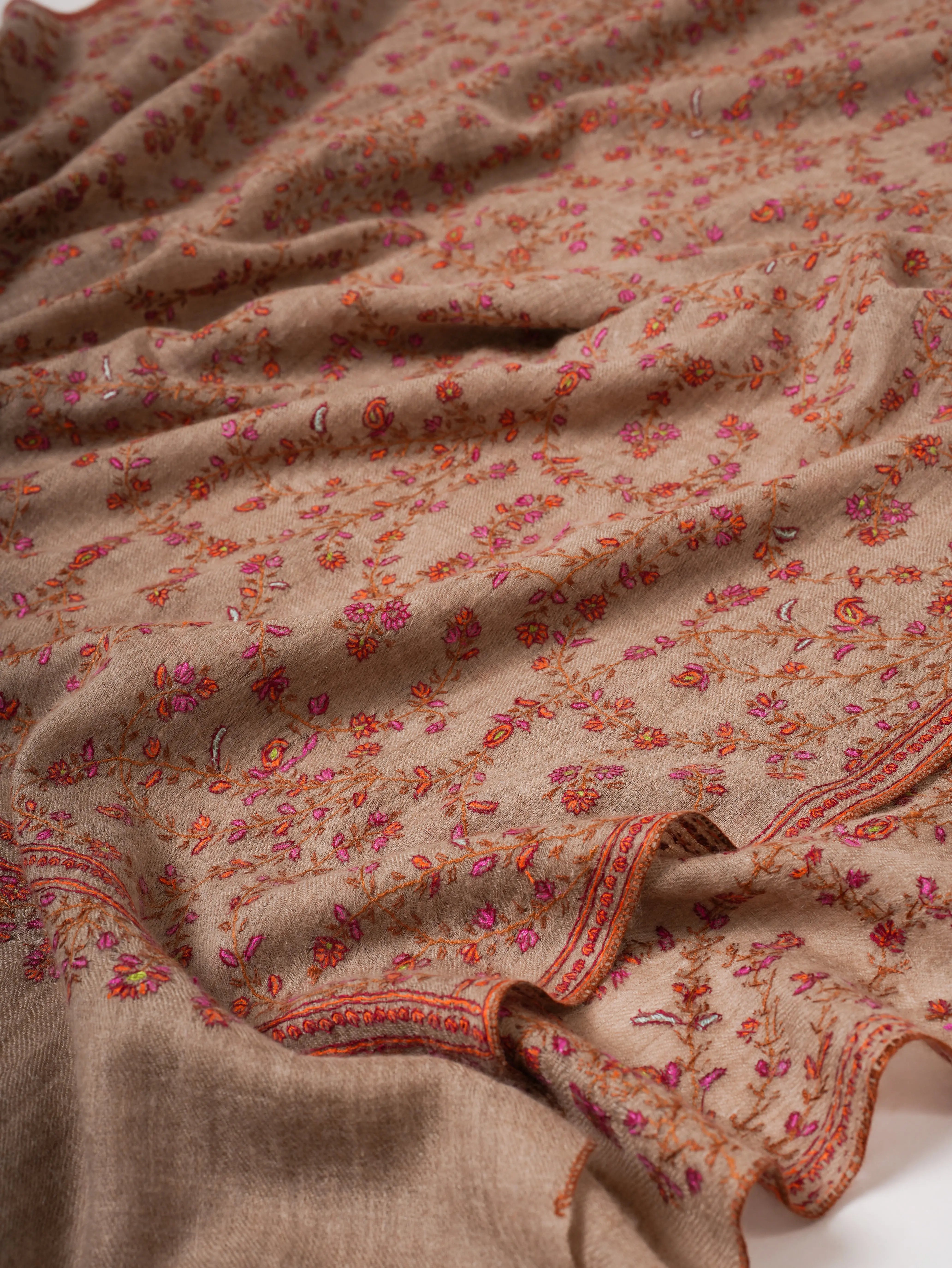 Natural Grey Buttersoft Hand Embroidered Jali Pashmina Shawl Shahkaar