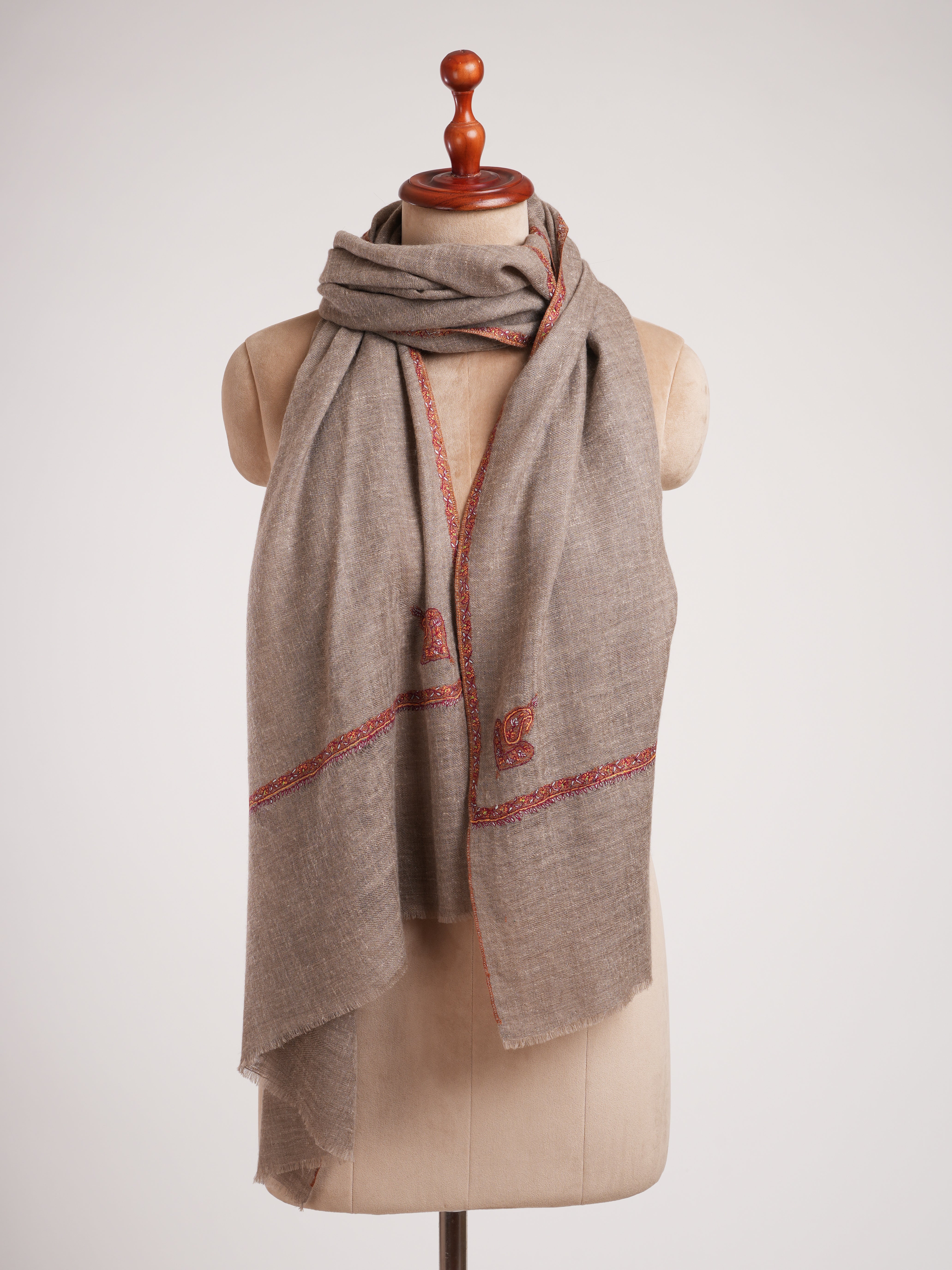 Rare Toosh Color Bail Embroidered Pure Cashmere Scarf - Shahkaar