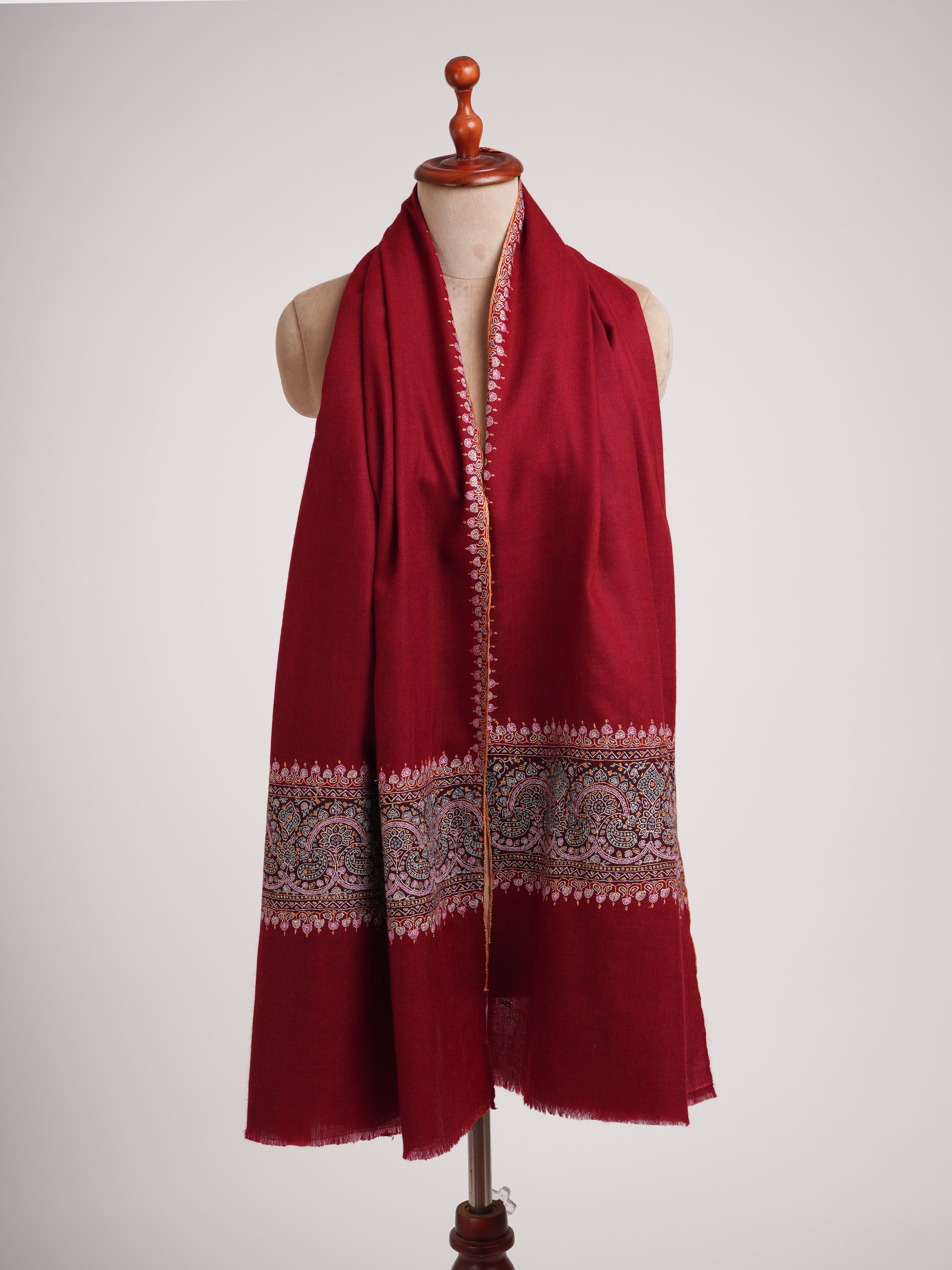 Burgundy Pashmina Shawl with Contrasting Palla