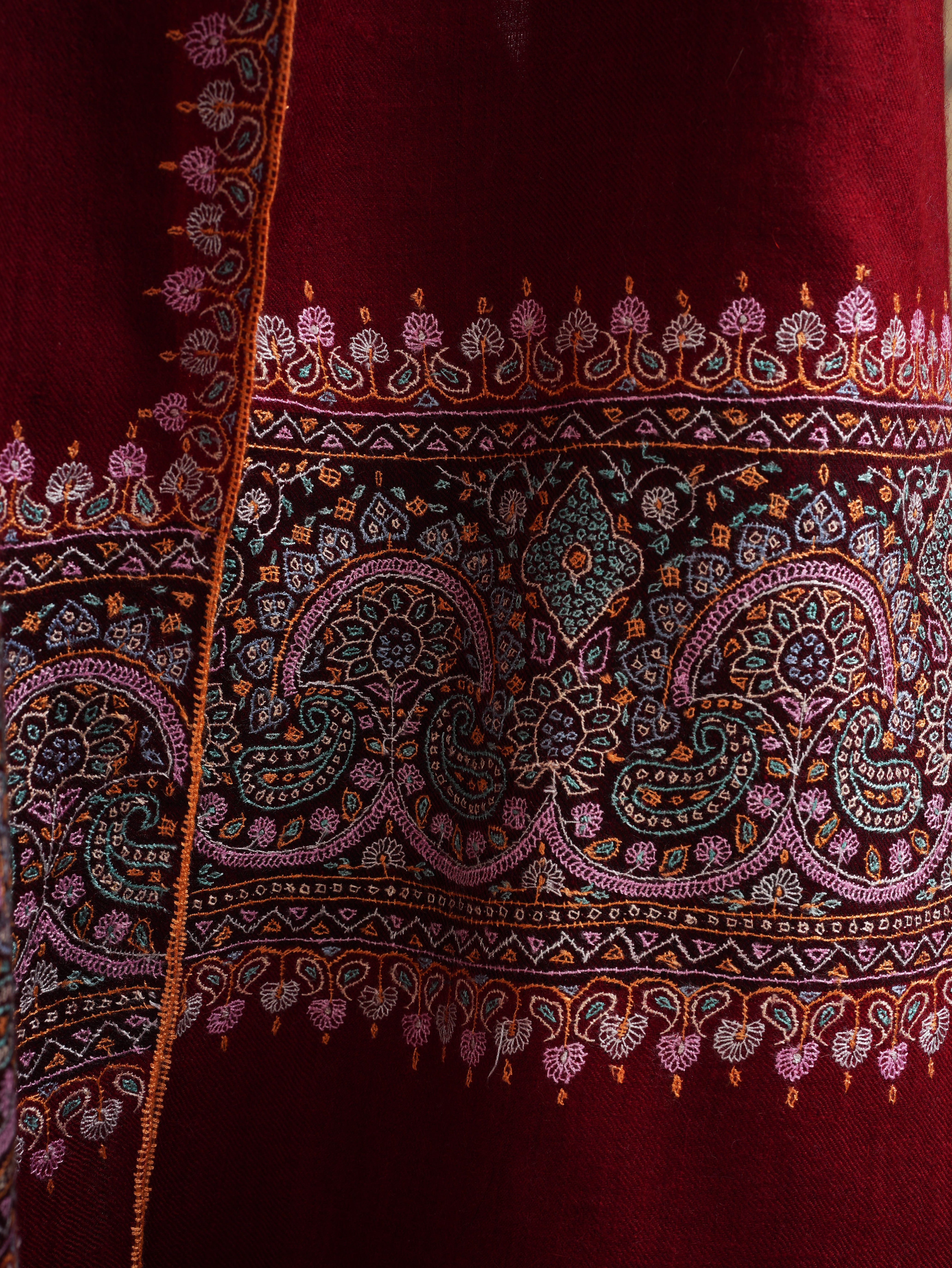 Burgundy Pashmina Shawl with Contrasting Palla