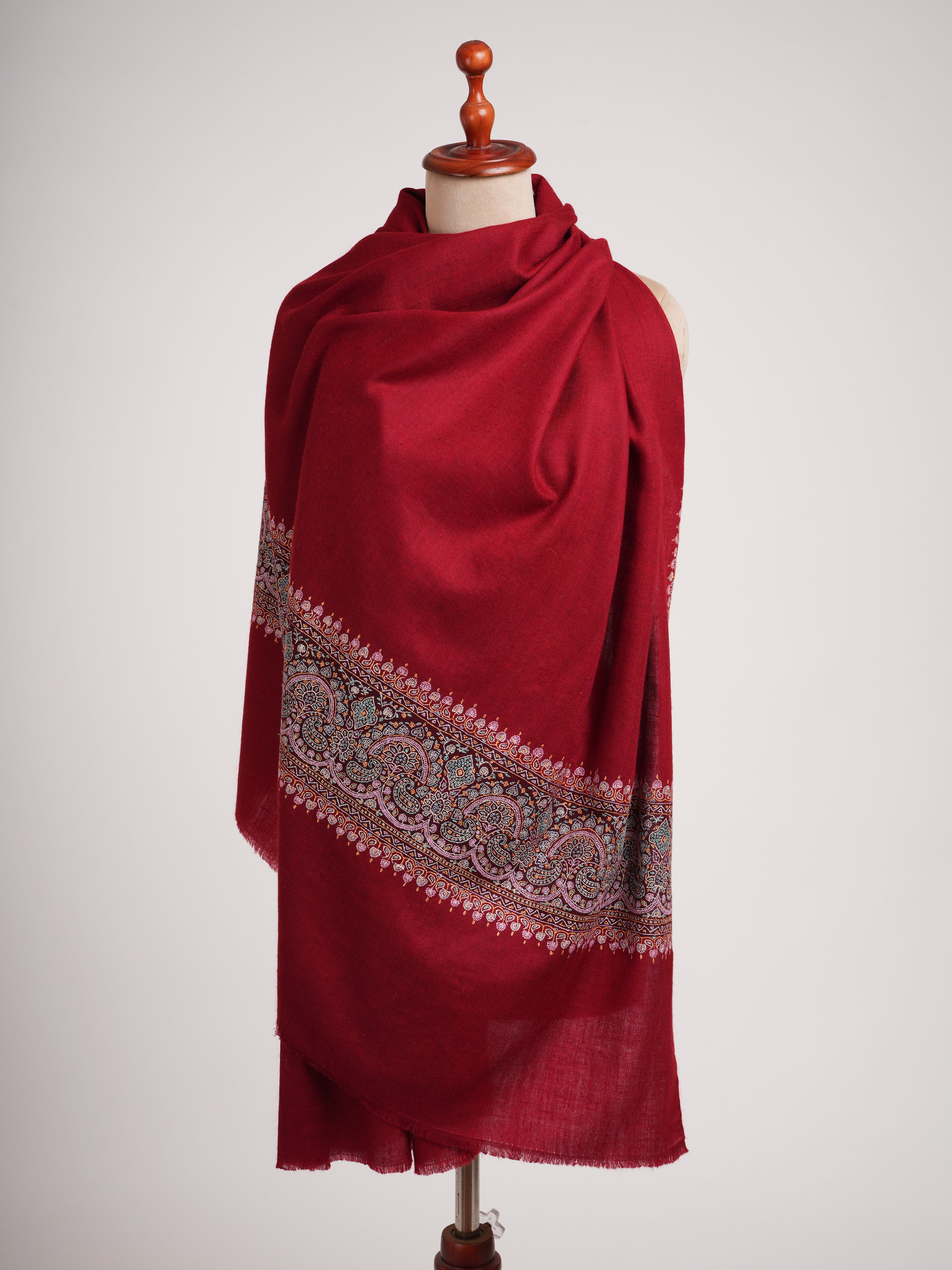Burgundy Pashmina Shawl with Contrasting Palla