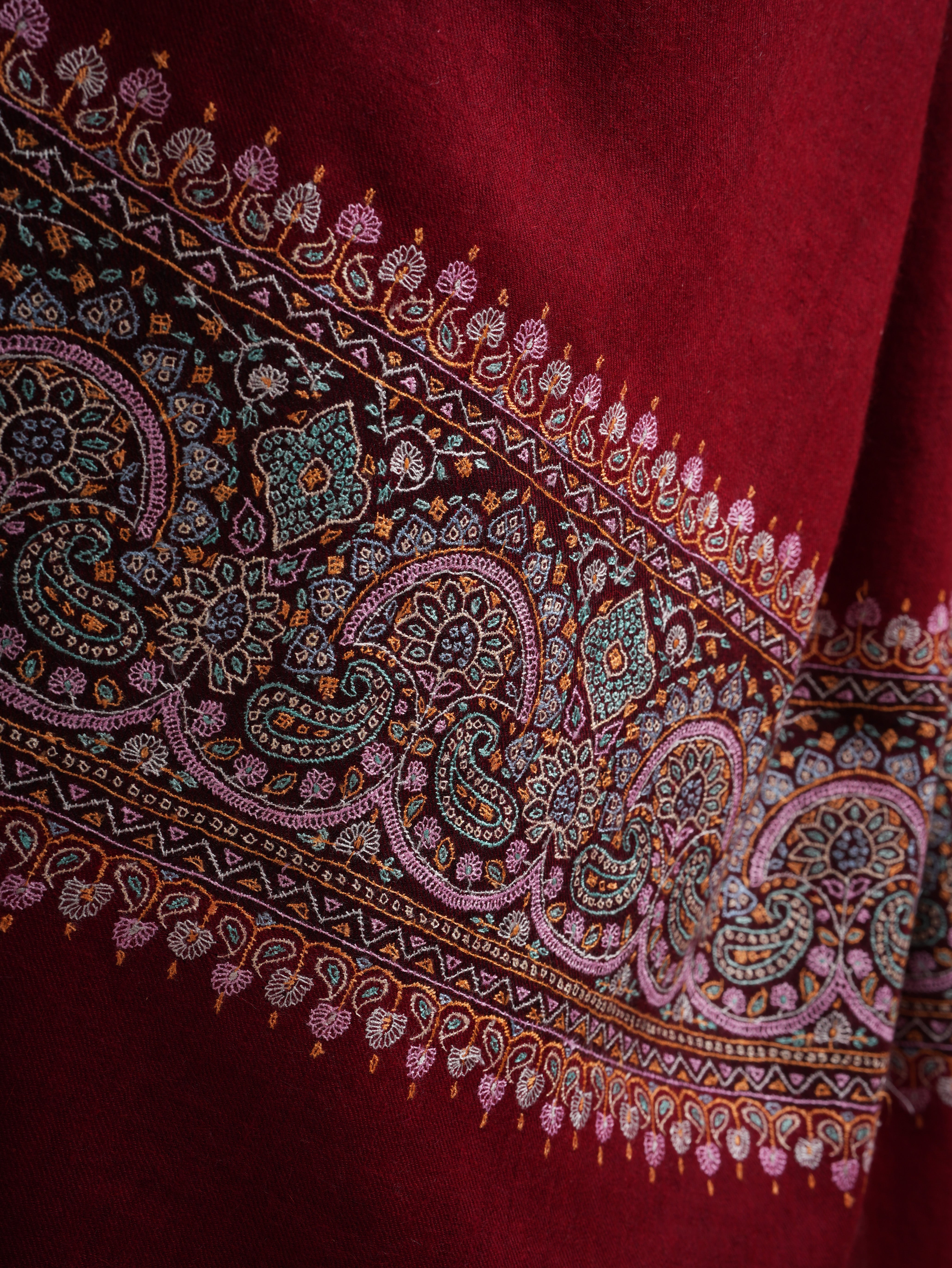 Burgundy Pashmina Shawl with Contrasting Palla