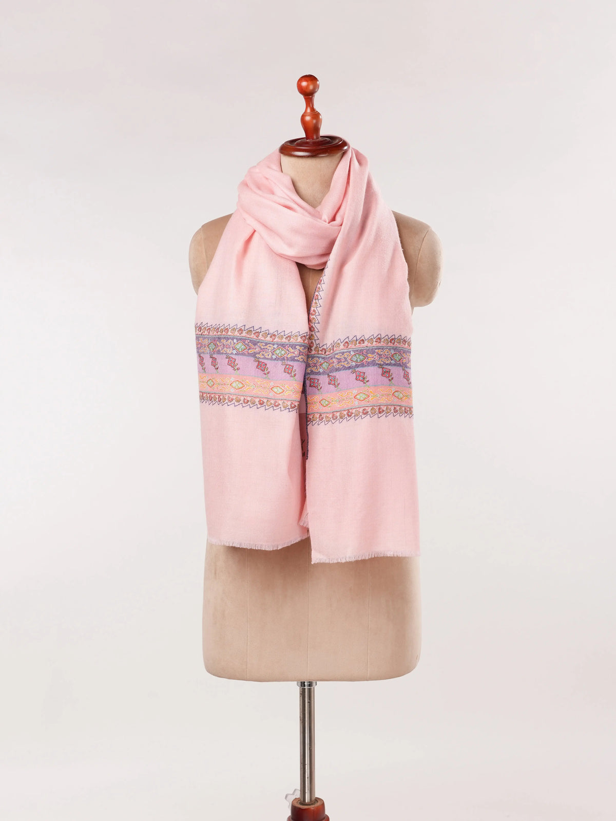 Palladar Embroidered Baby Pink Handwoven Authentic Pashmina Shawl Shahkaar.com
