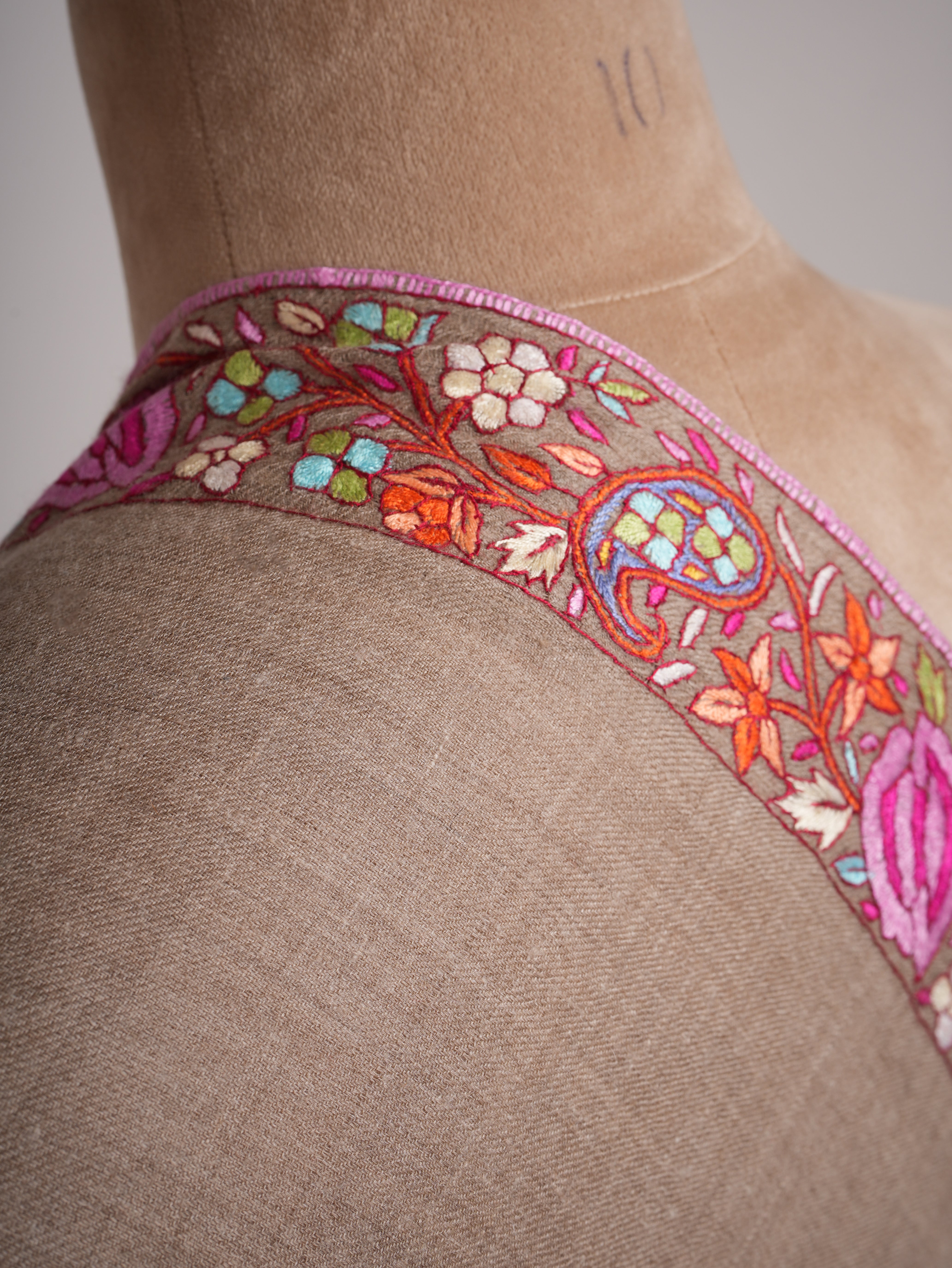 Palla Paisley Artisanal Pashmina Wrap with Needlework