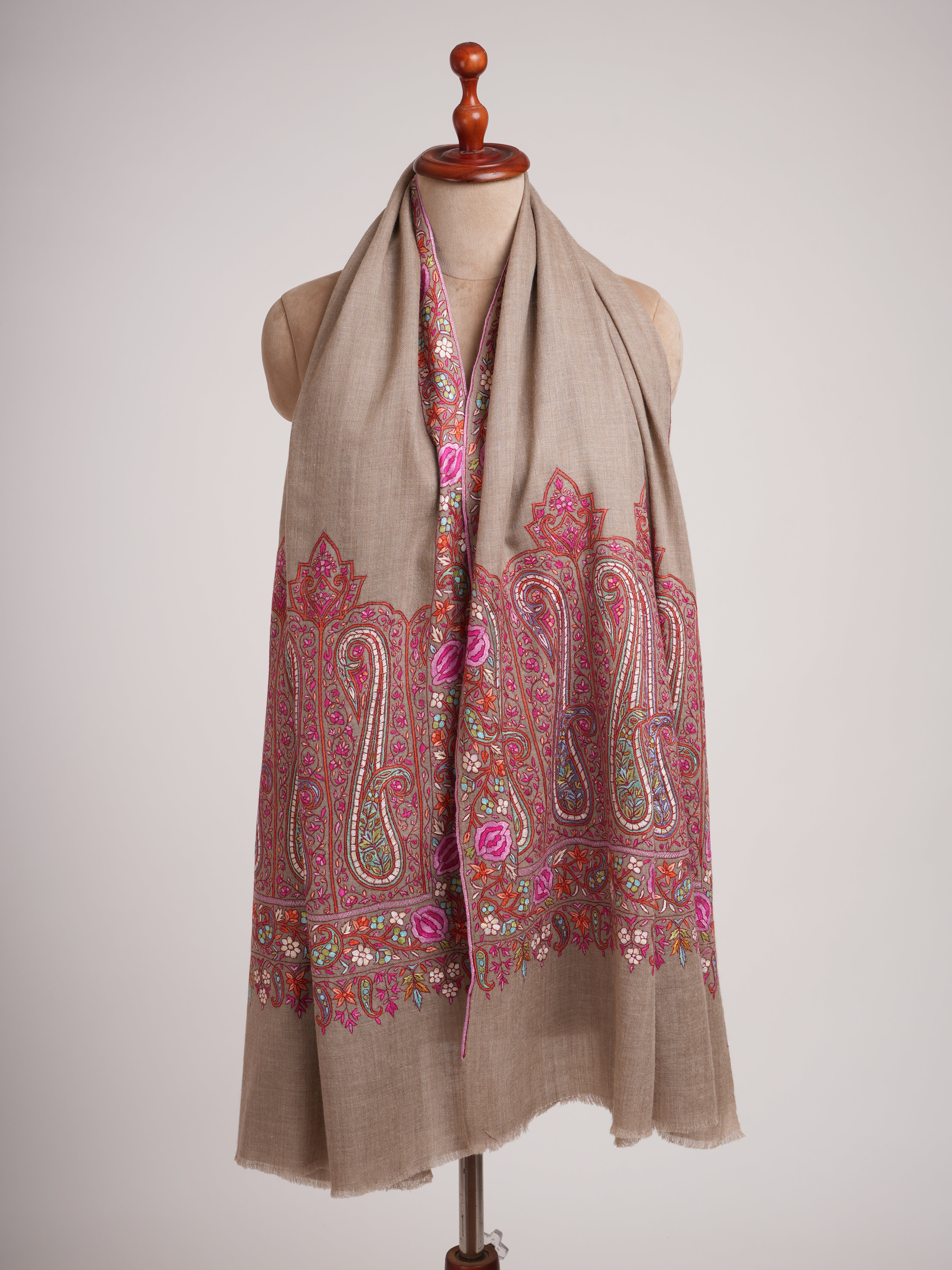Palla Paisley Artisanal Pashmina Wrap with Needlework