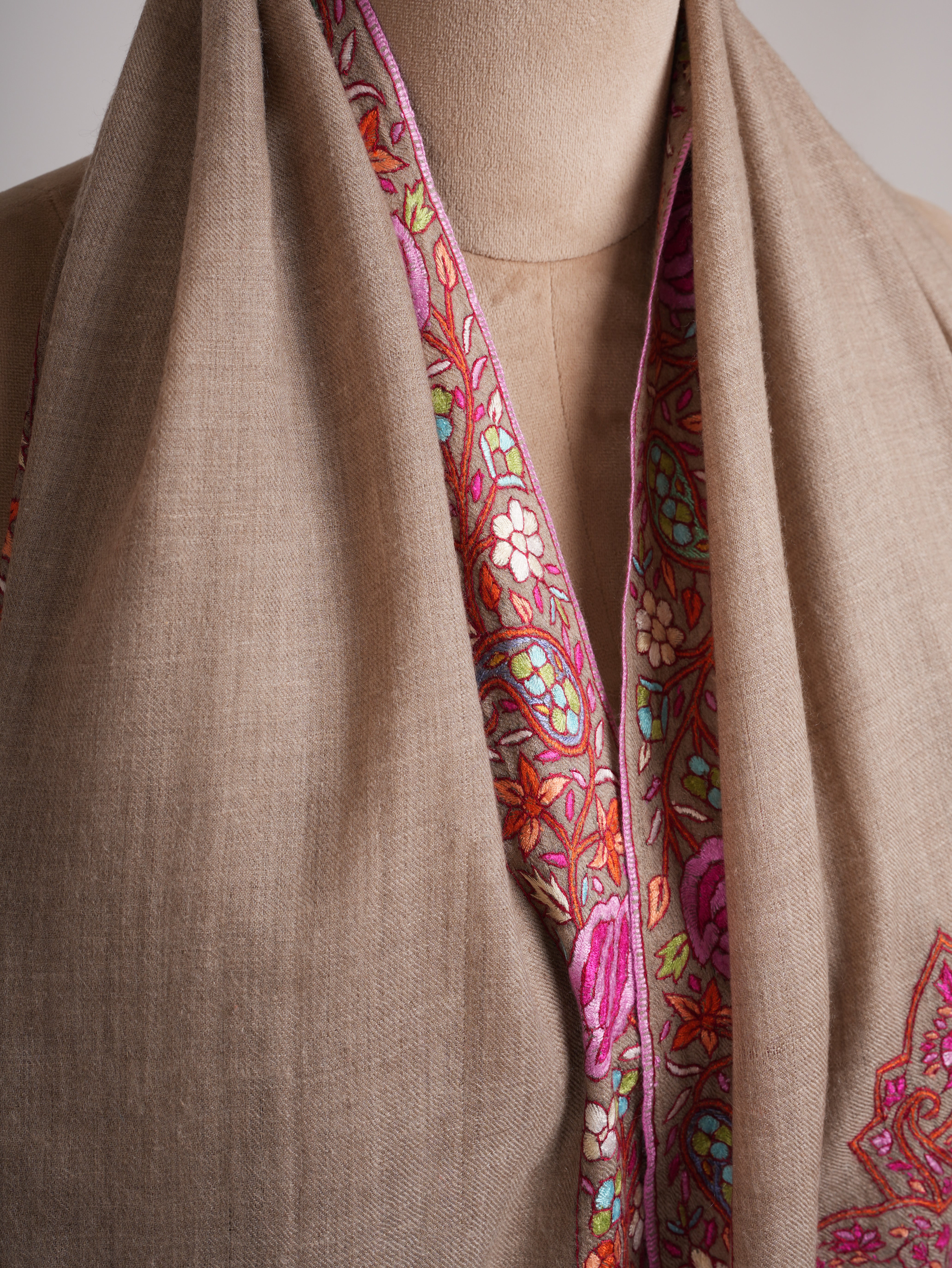 Palla Paisley Artisanal Pashmina Wrap with Needlework