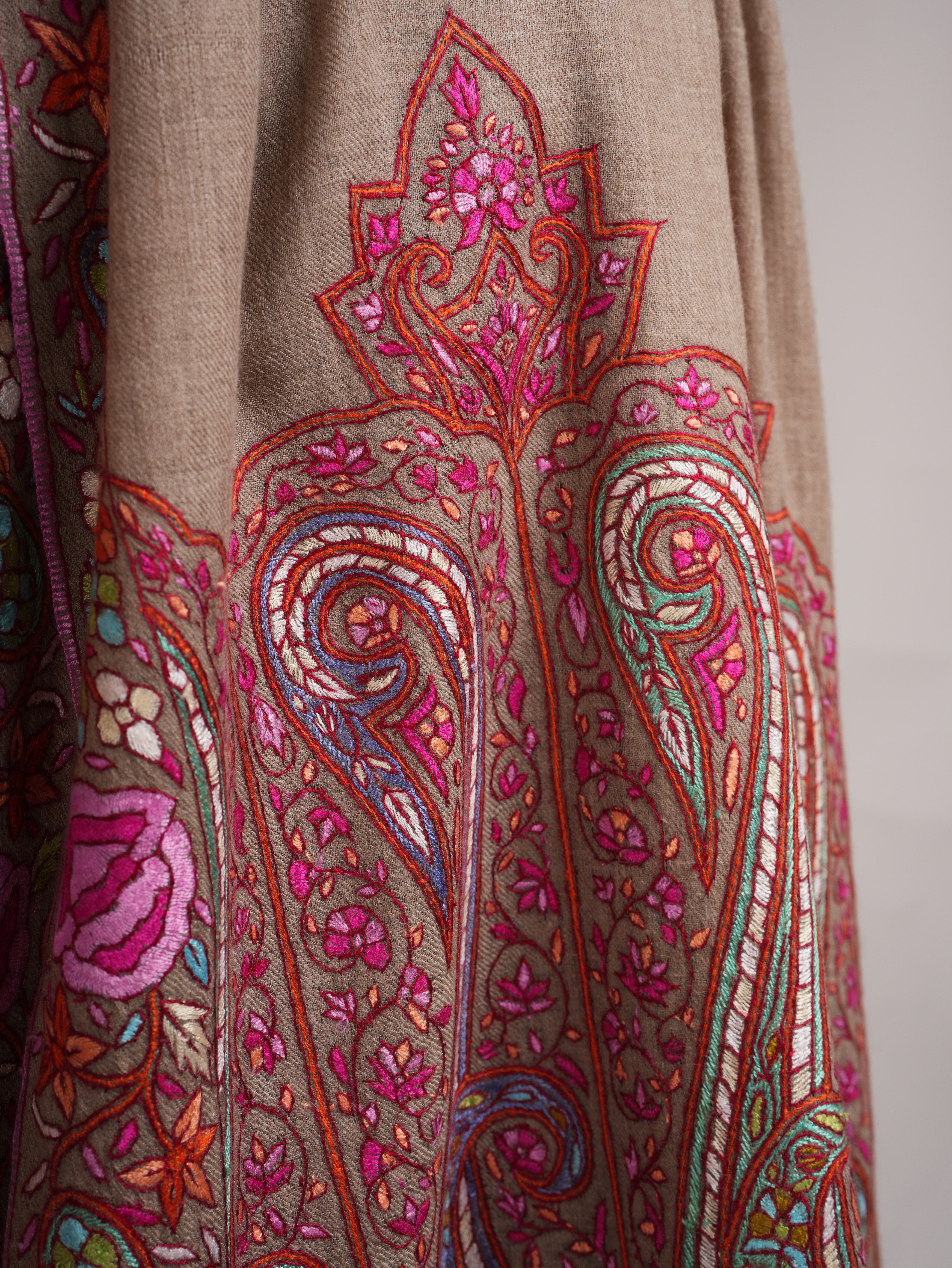 Palla Paisley Artisanal Pashmina Wrap with Needlework