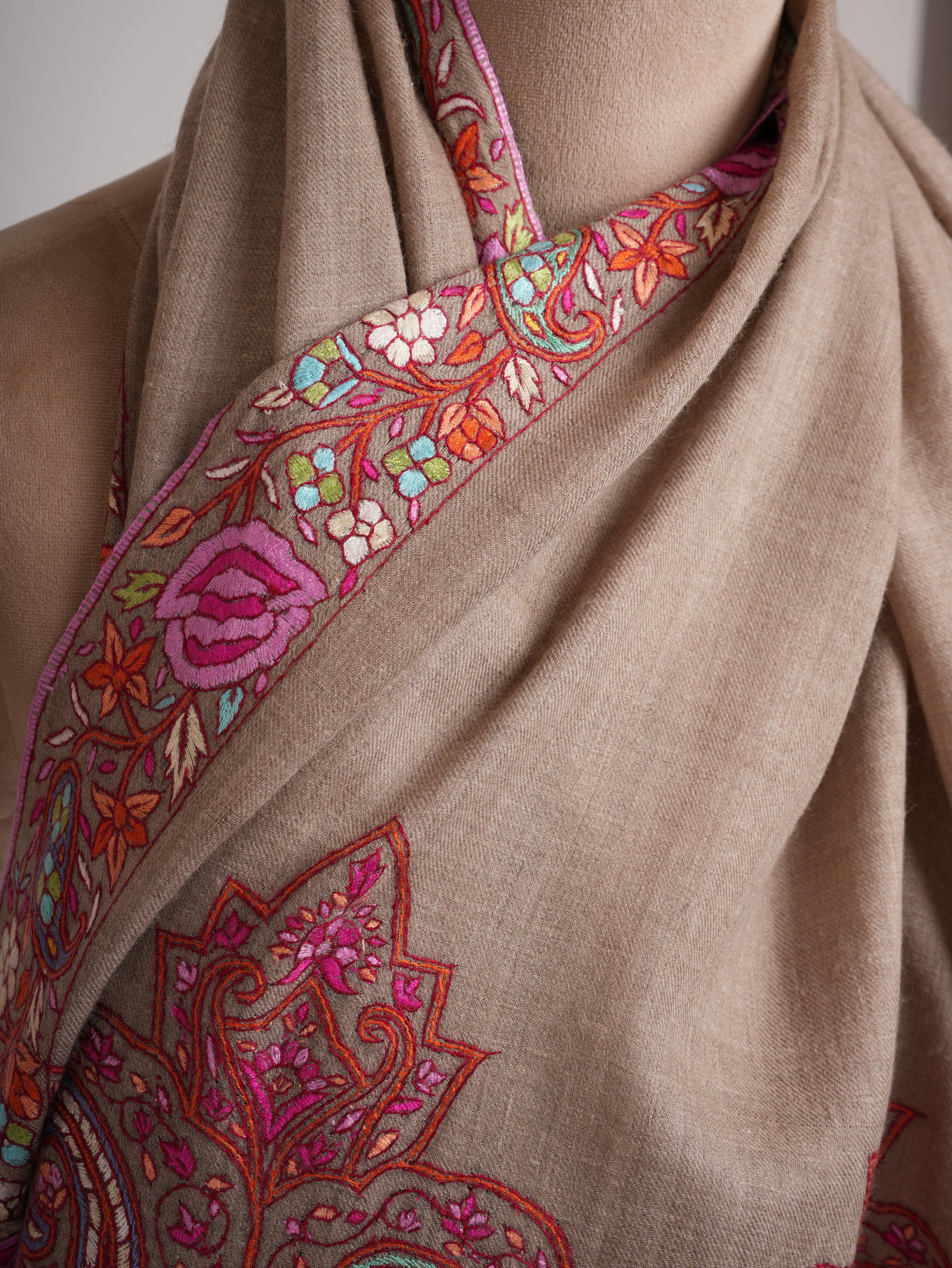 Palla Paisley Artisanal Pashmina Wrap with Needlework
