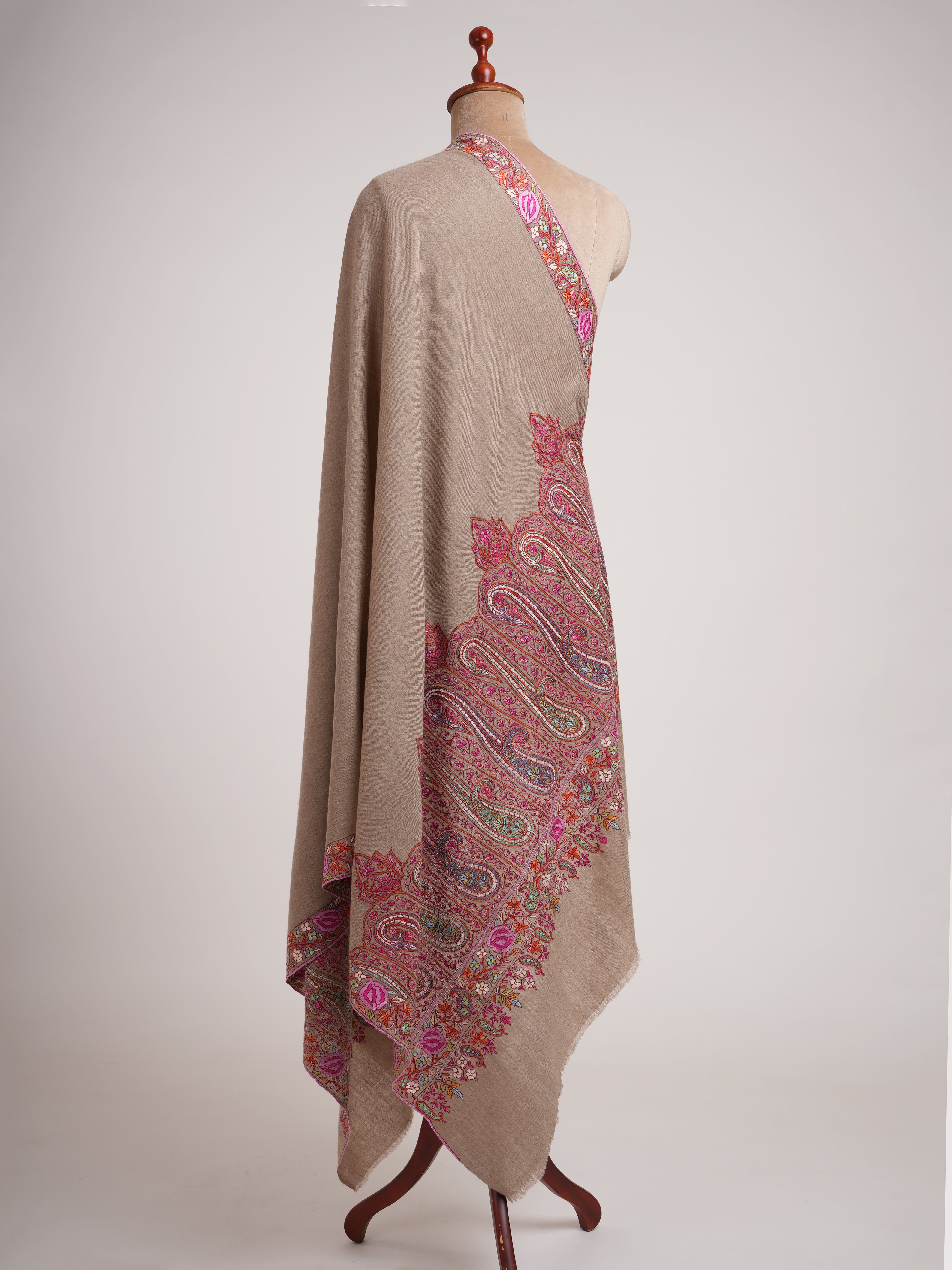 Palla Paisley Artisanal Pashmina Wrap with Needlework