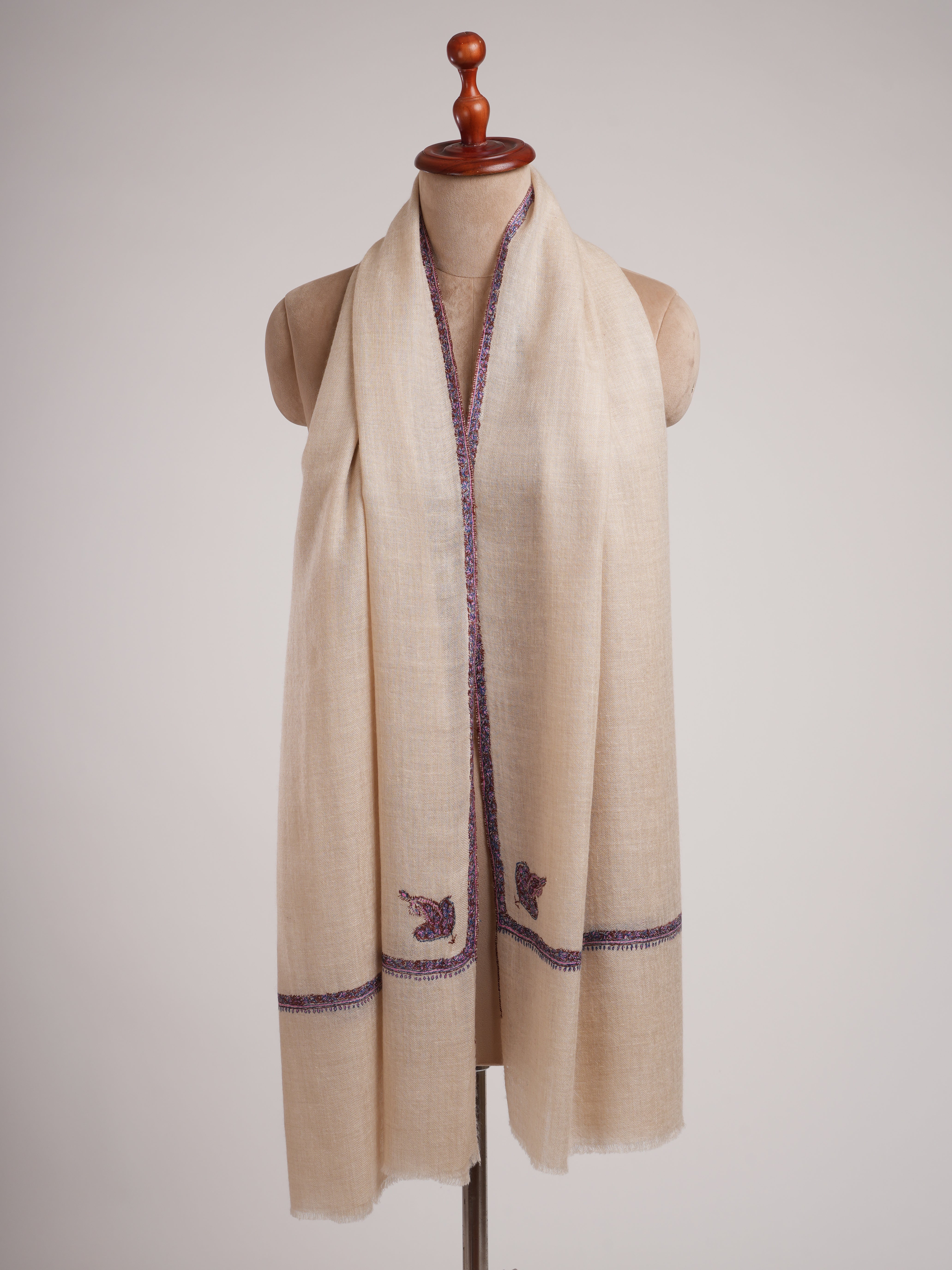 Off white Baildar Motif Sozni Needlework Cashmere Wrap