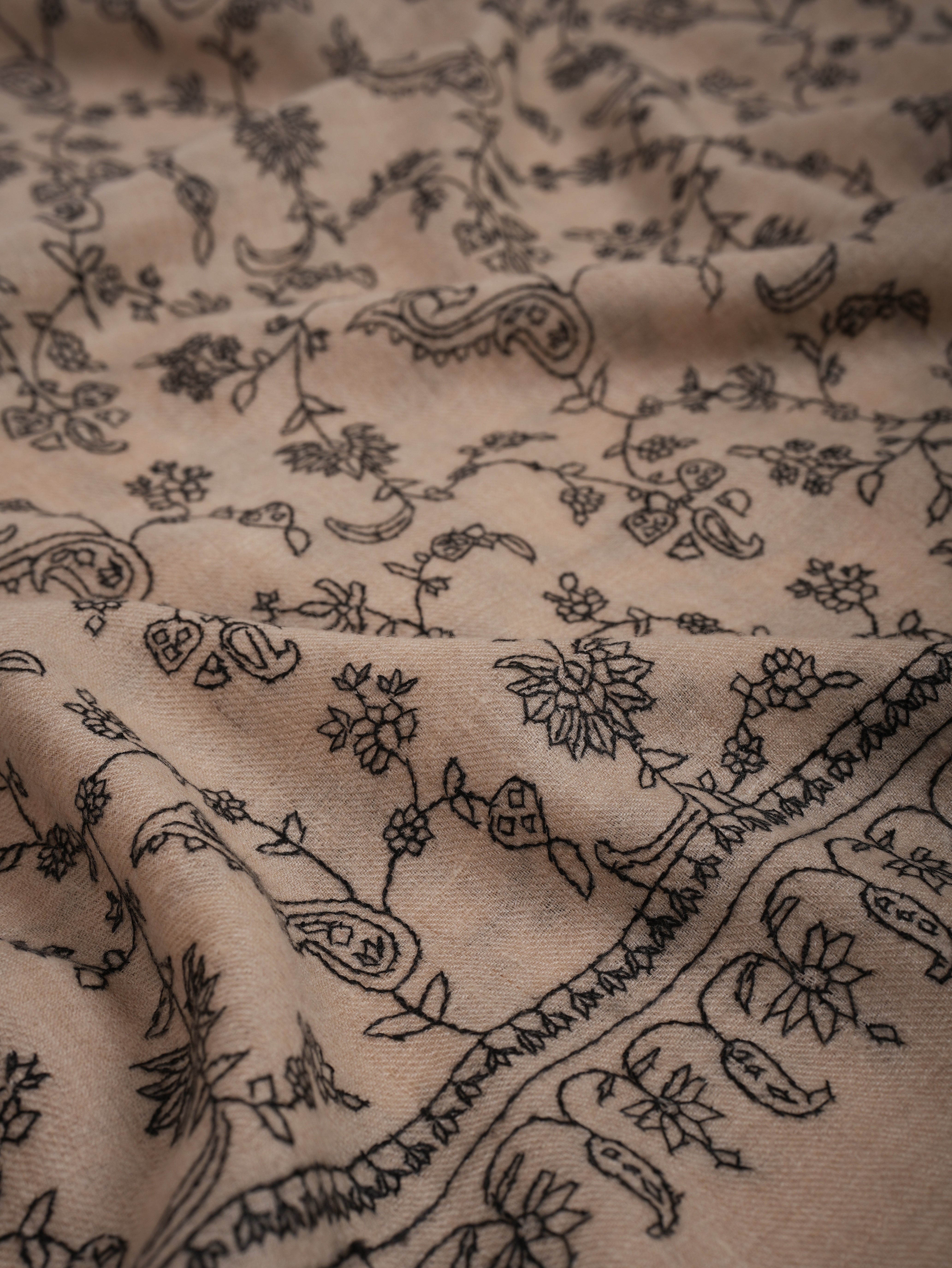Off white Hand embroidered Jalldar Cashmere Stole