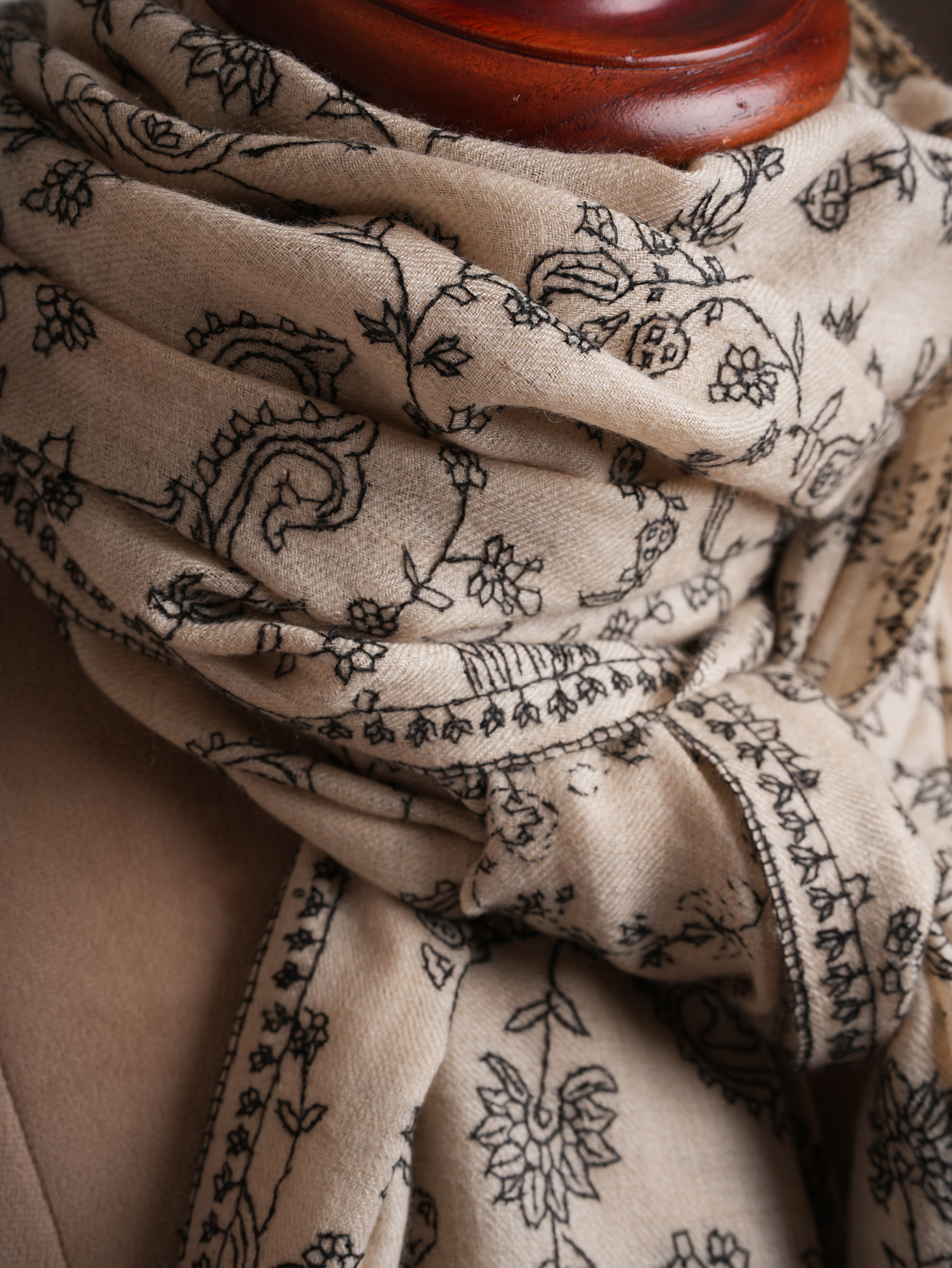 Off white Hand embroidered Jalldar Cashmere Stole
