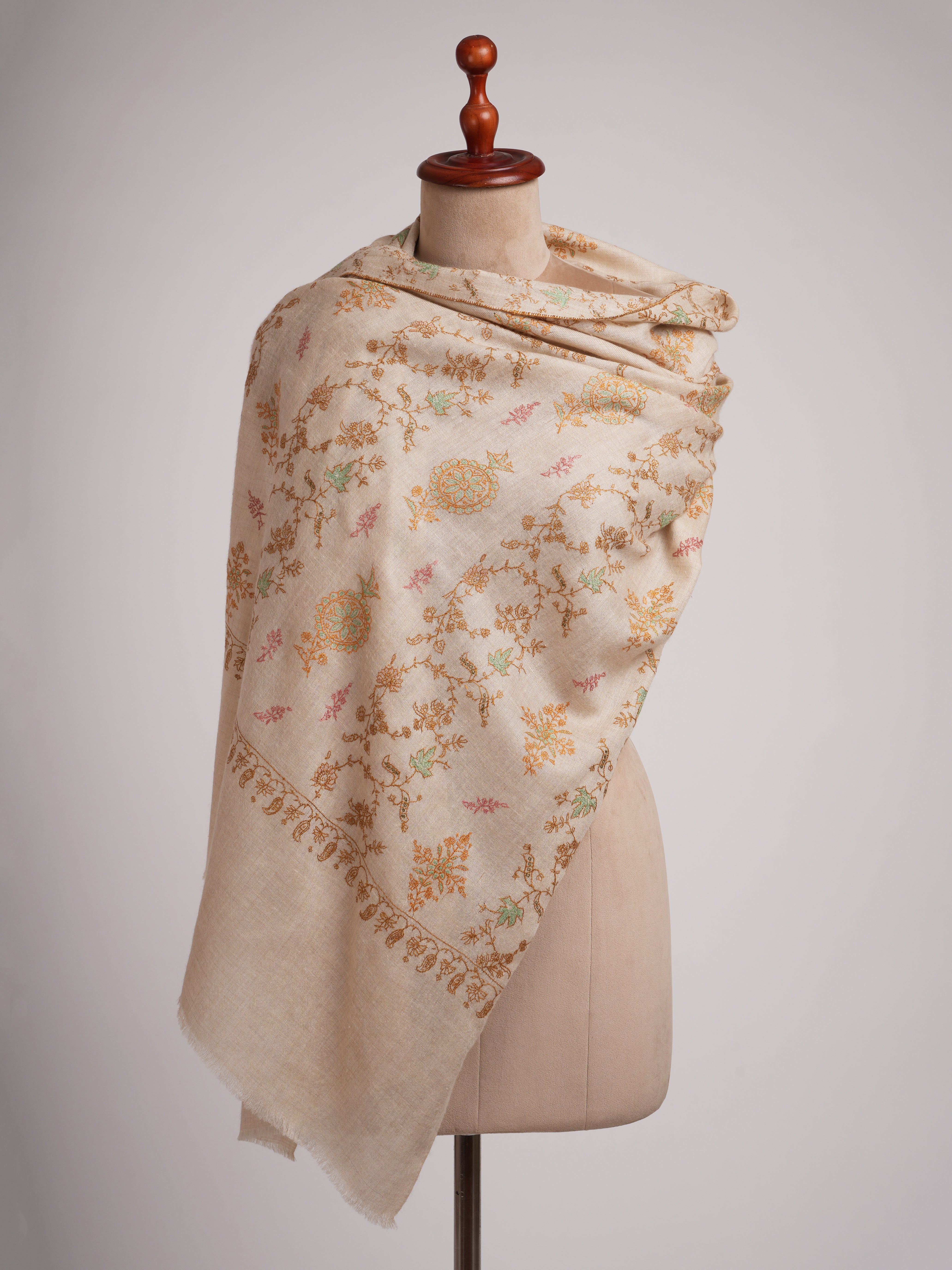Off white Cashmere Stole Khatras Embroidered Bute