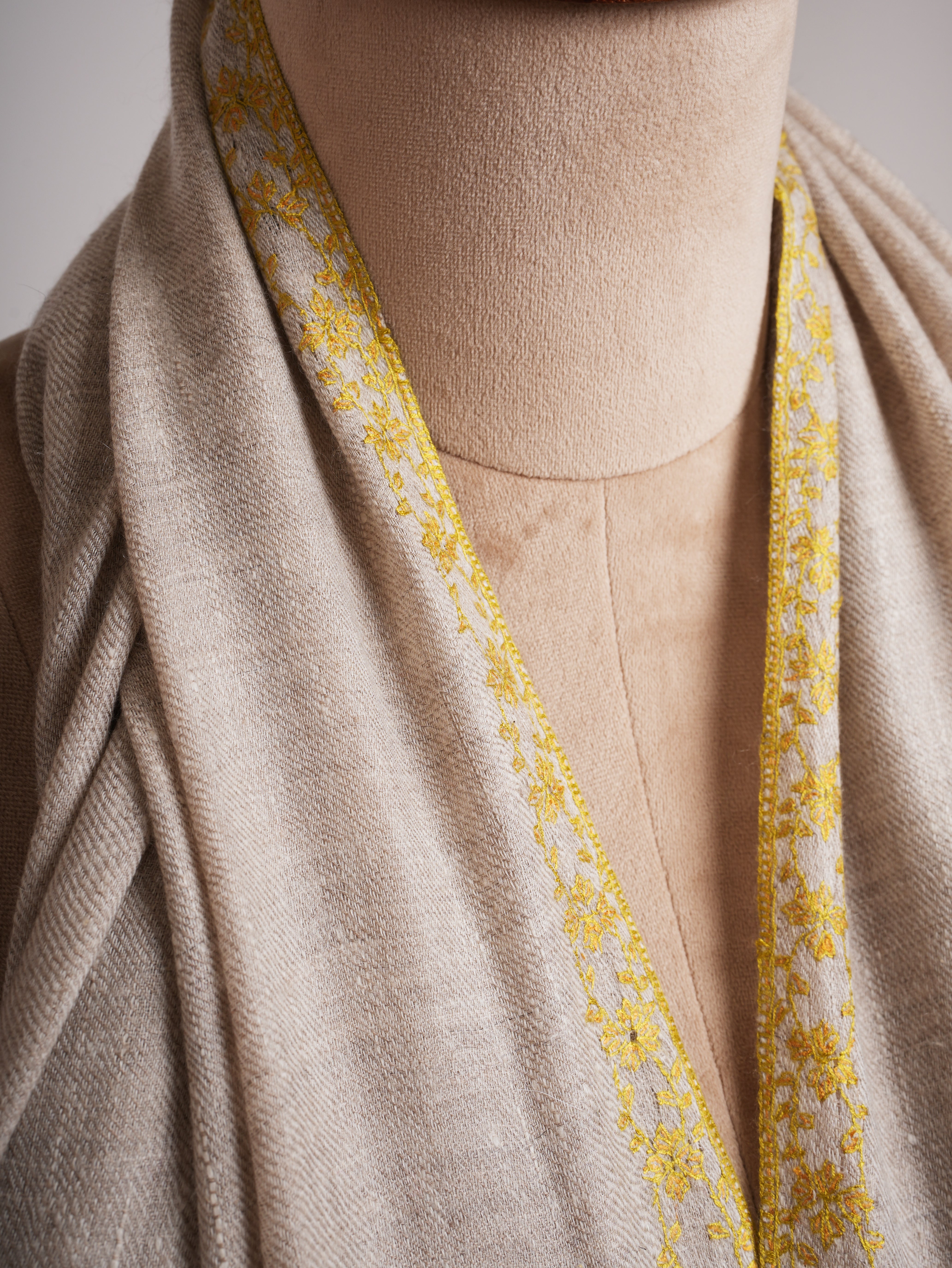 Silver Soft Cashmere Scarf with Needlework Embroidery