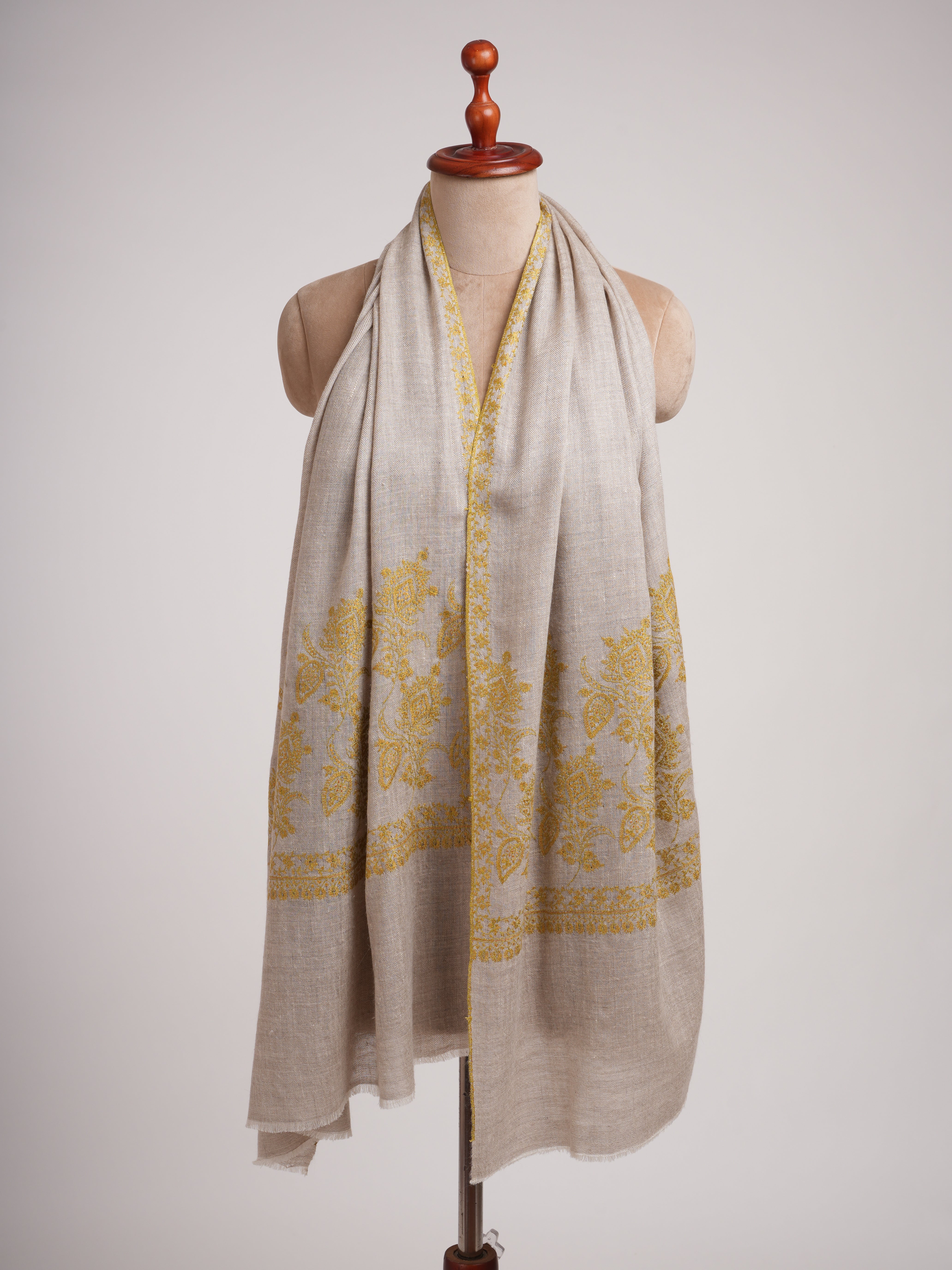 Silver Soft Cashmere Scarf with Needlework Embroidery