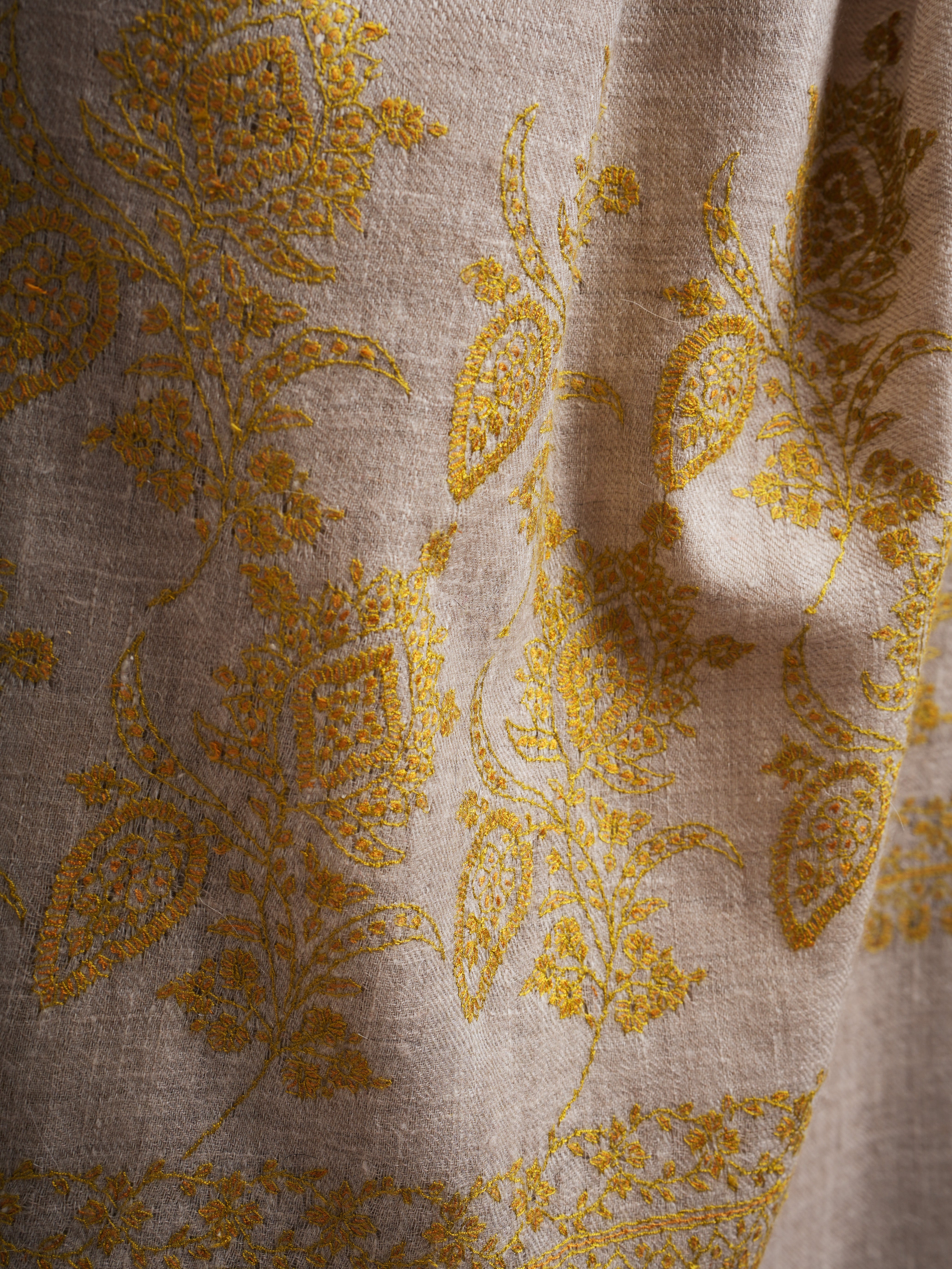 Silver Soft Cashmere Scarf with Needlework Embroidery