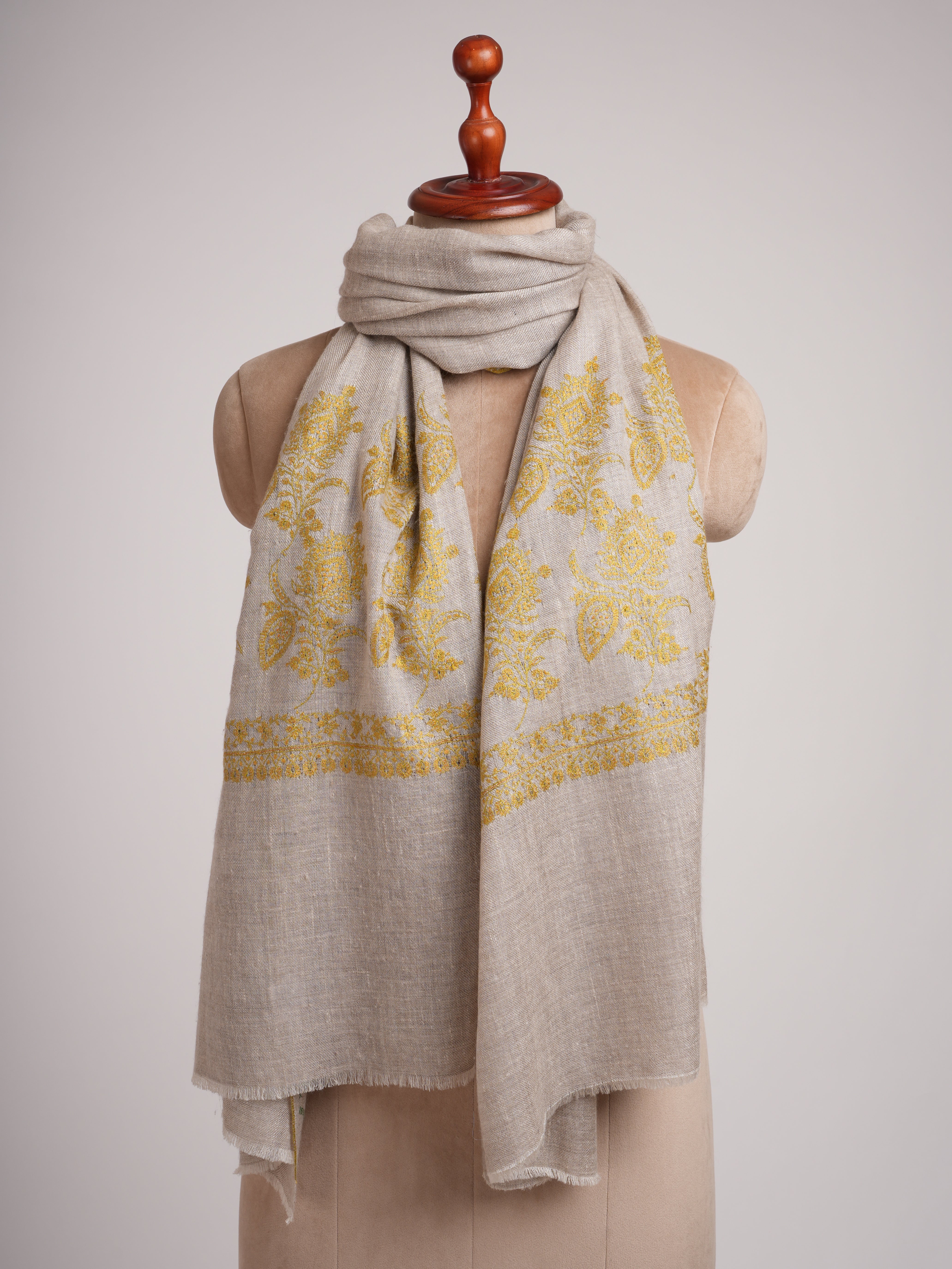Silver Soft Cashmere Scarf with Needlework Embroidery