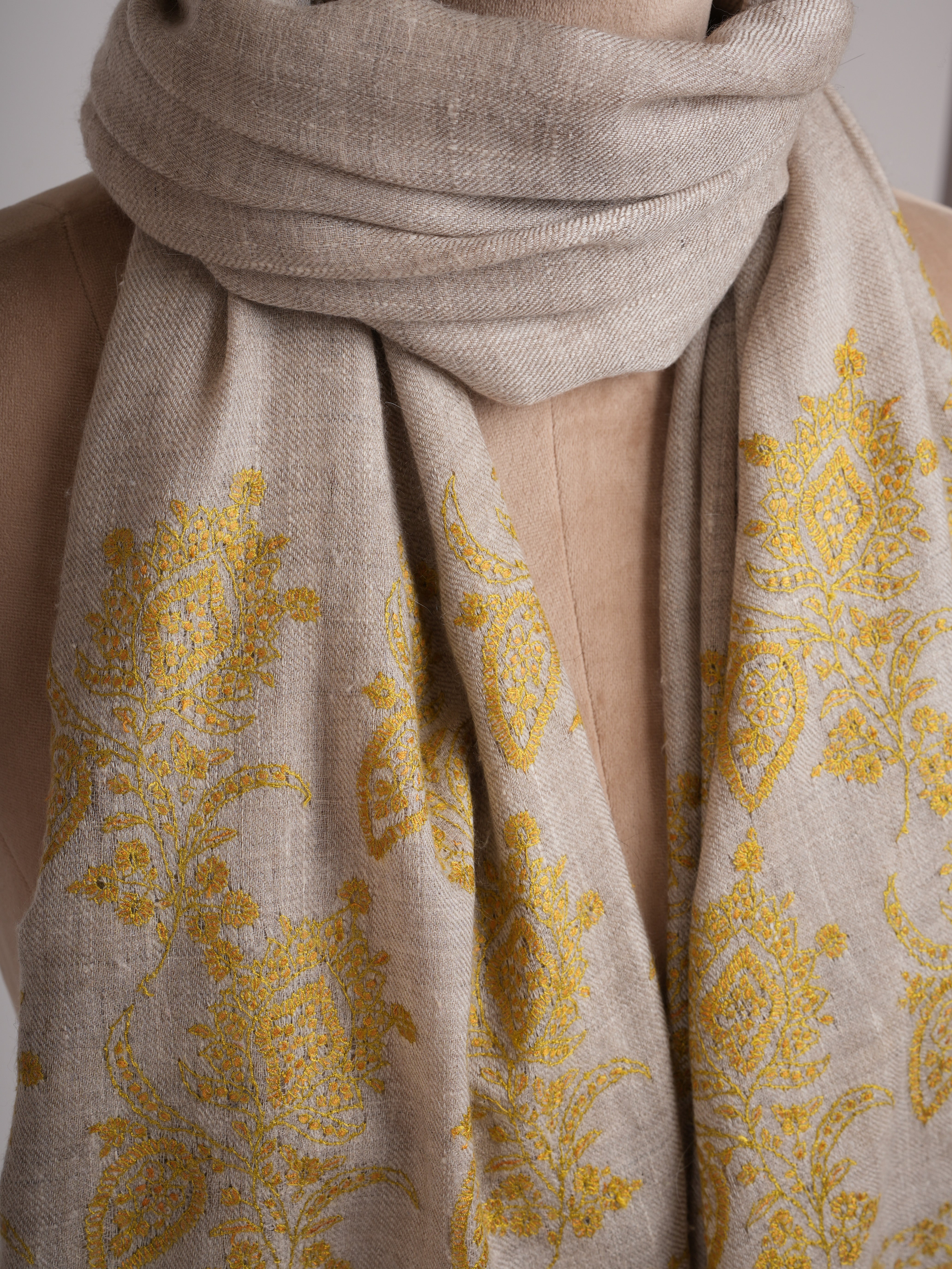 Silver Soft Cashmere Scarf with Needlework Embroidery