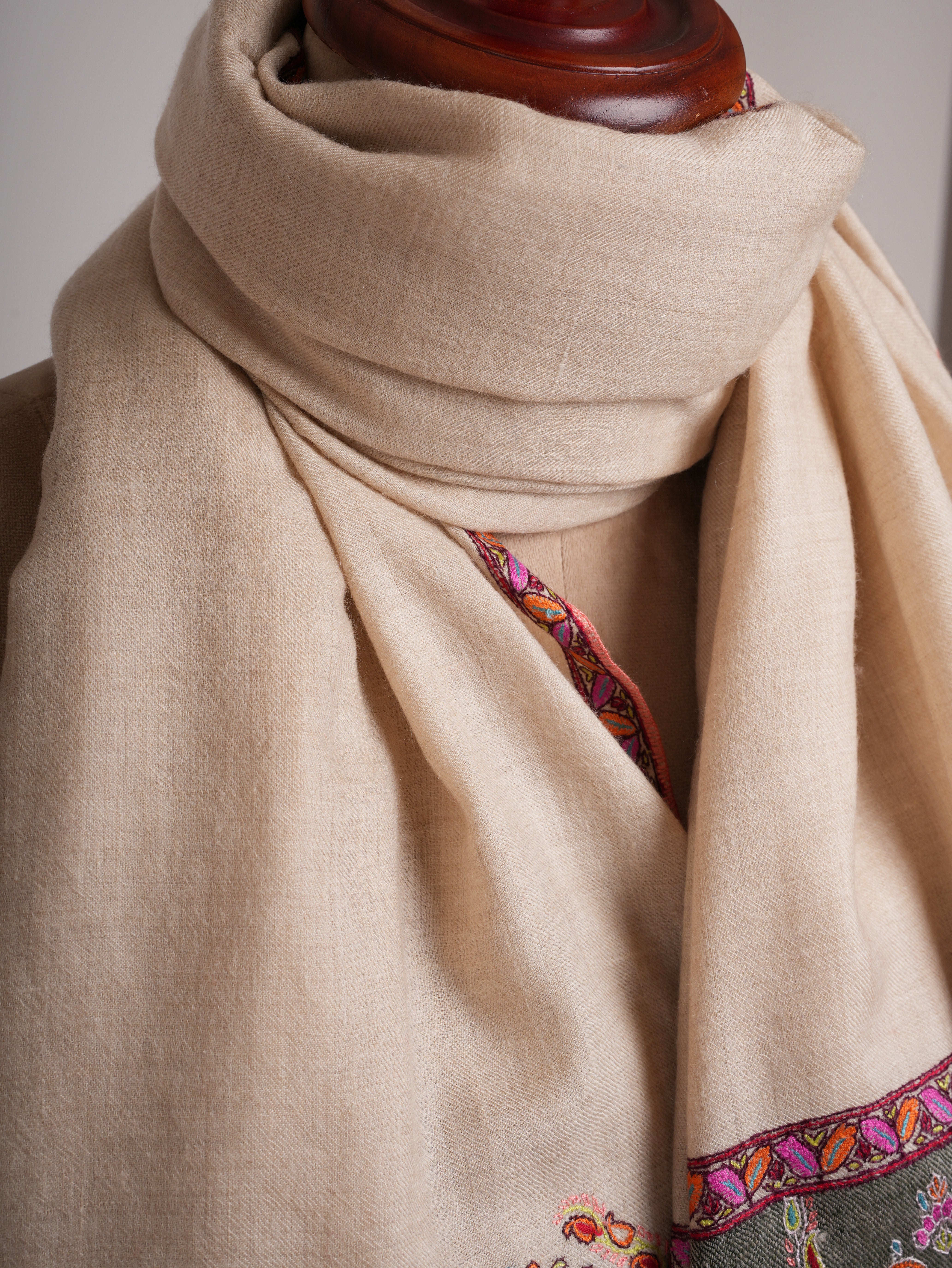 Off white Embroidered Luxury Pashmina Shawl