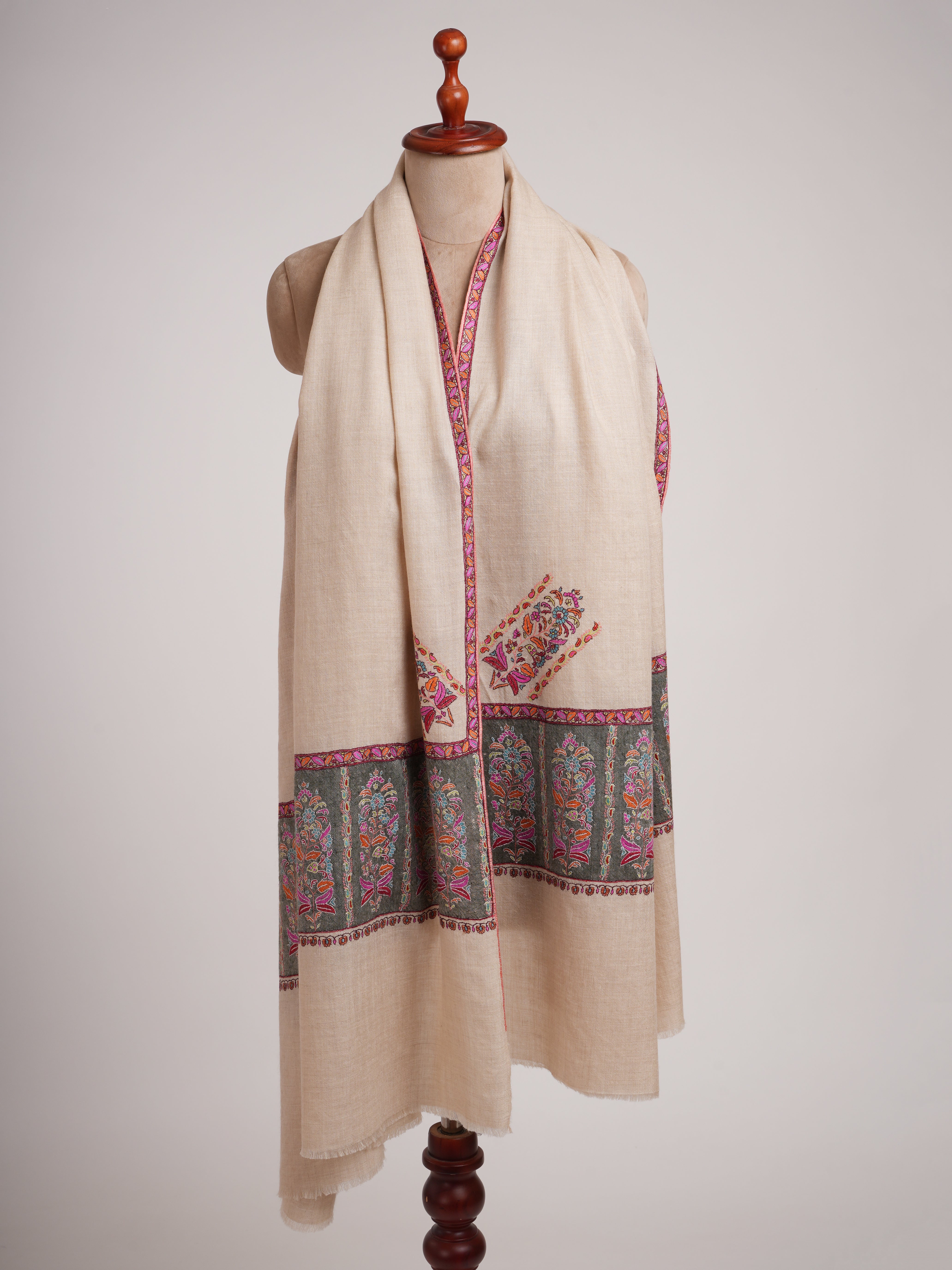 Off white Embroidered Luxury Pashmina Shawl