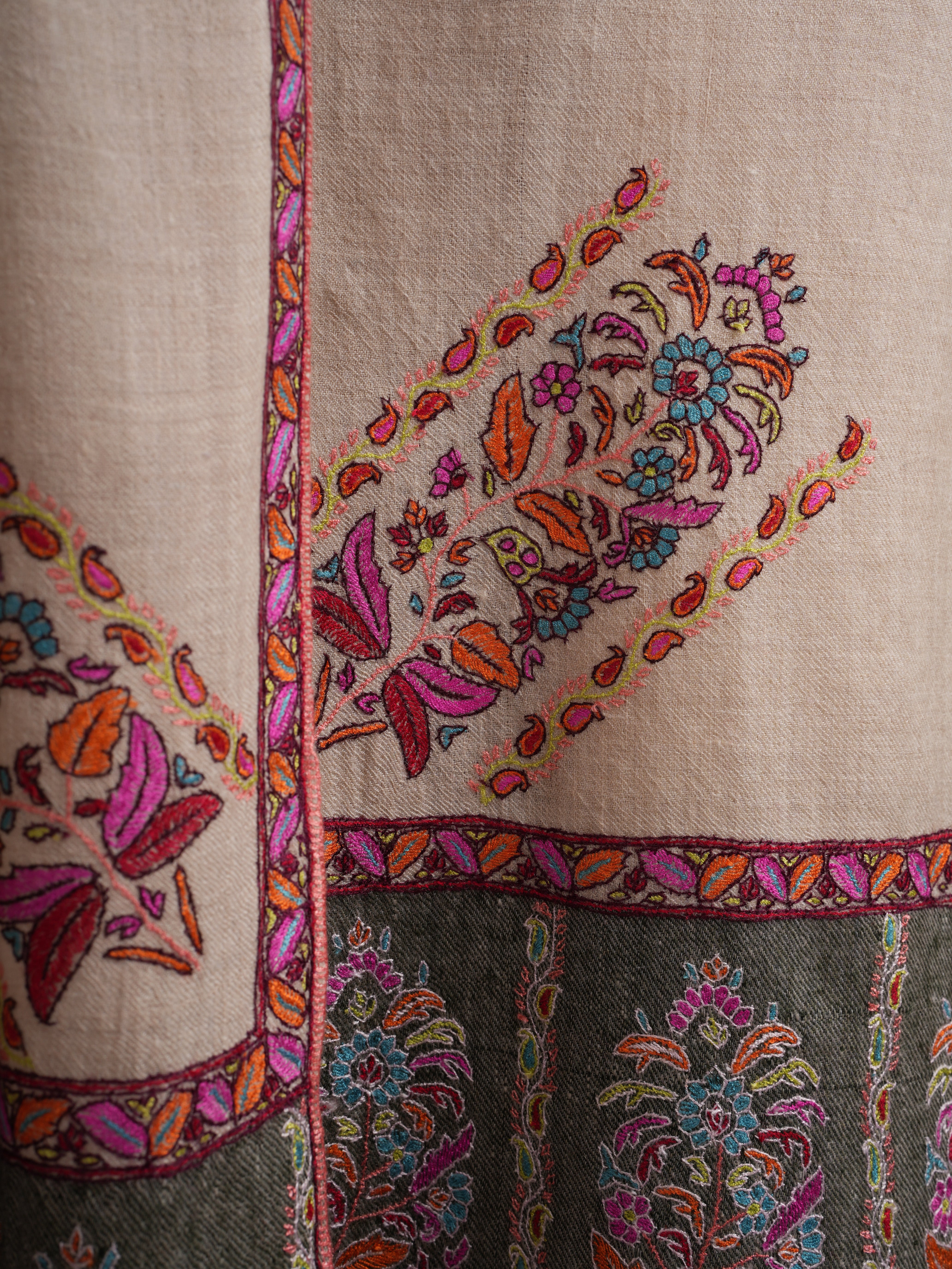 Off white Embroidered Luxury Pashmina Shawl