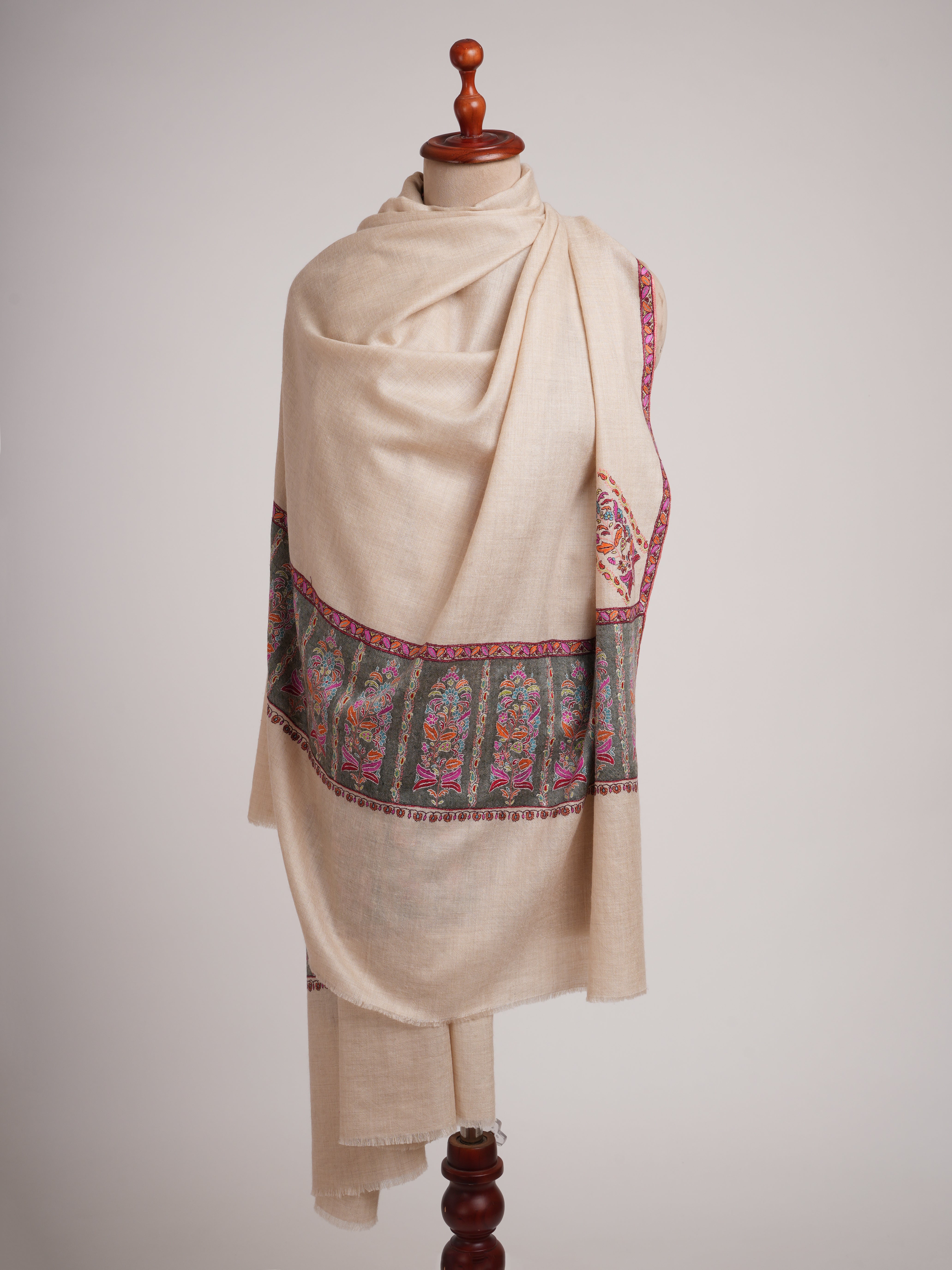 Off white Embroidered Luxury Pashmina Shawl