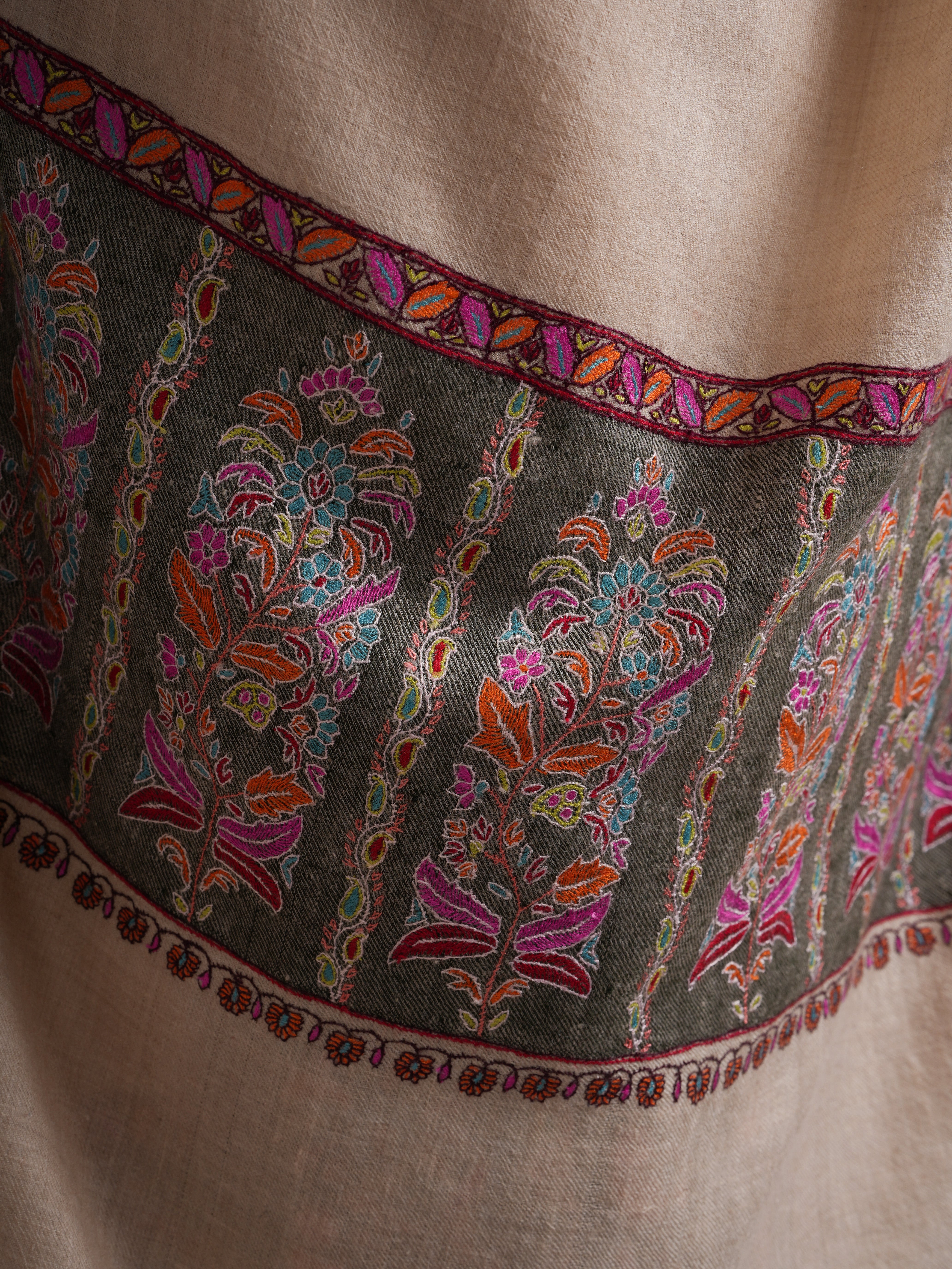 Off white Embroidered Luxury Pashmina Shawl