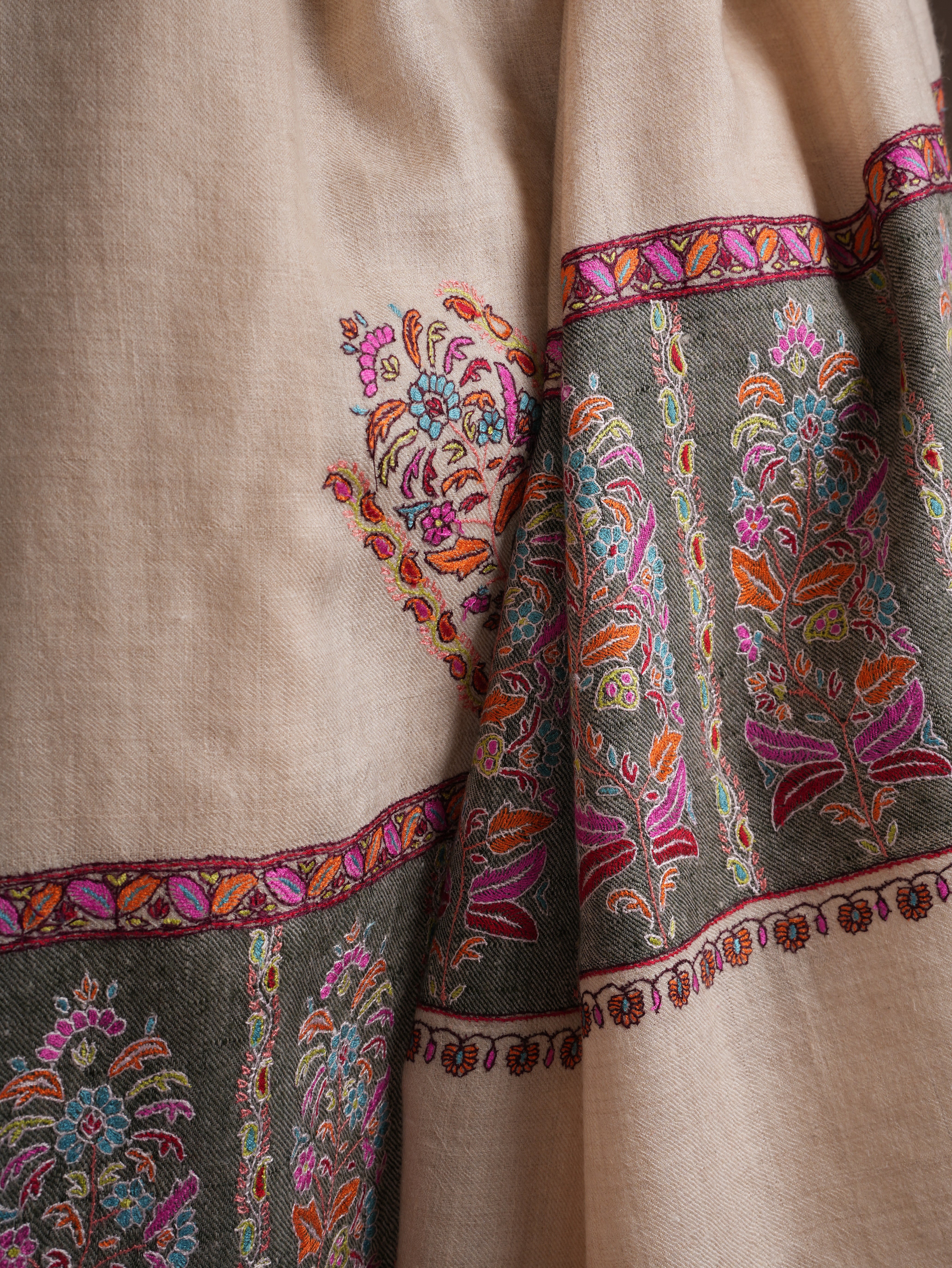 Off white Embroidered Luxury Pashmina Shawl