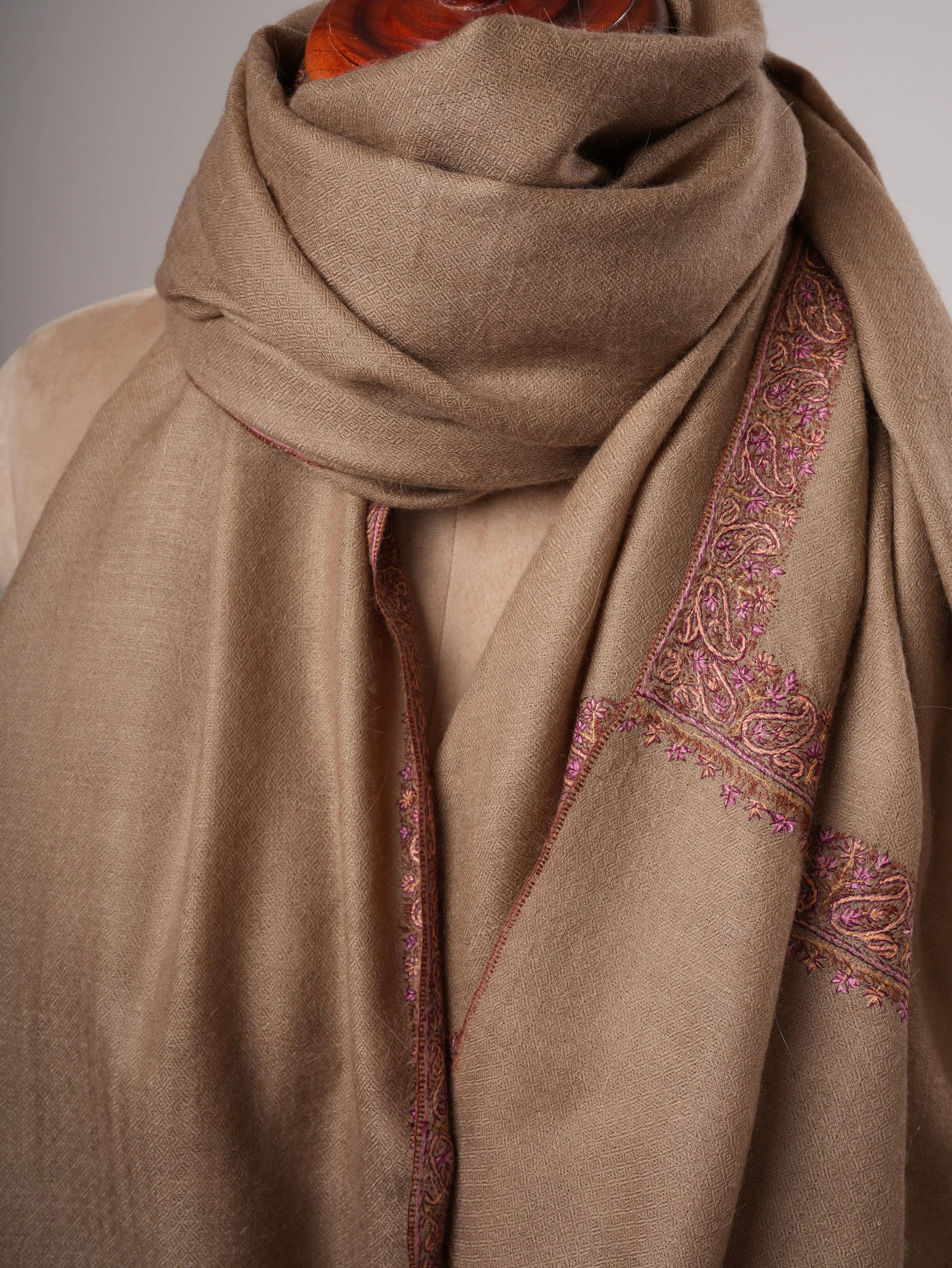 Toosh Color Hashia Embroidered Kashmiri Pashmina Shawl – Classic Handwoven Luxury Shahkaar