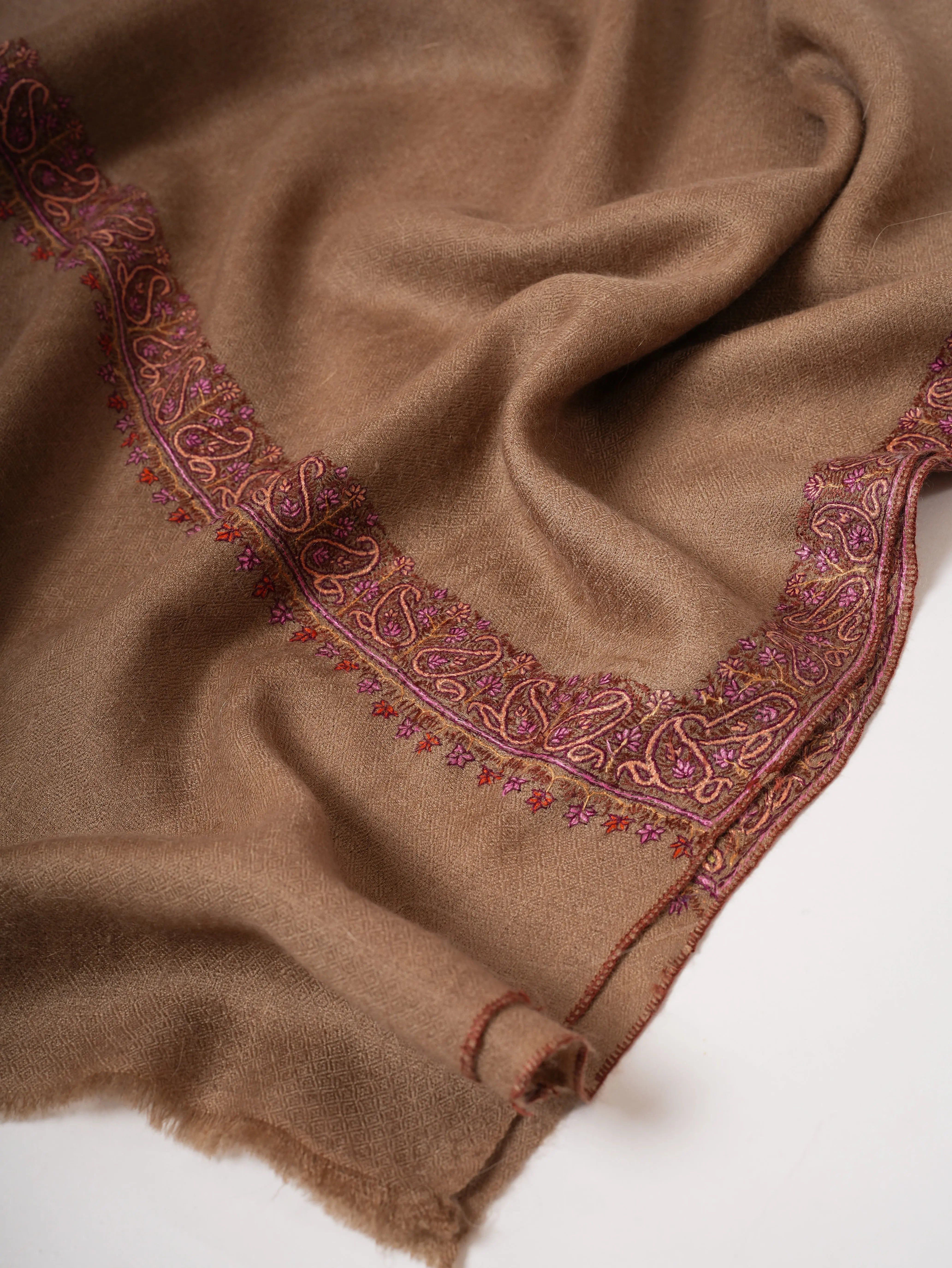 Toosh Color Hashia Embroidered Kashmiri Pashmina Shawl – Classic Handwoven Luxury Shahkaar