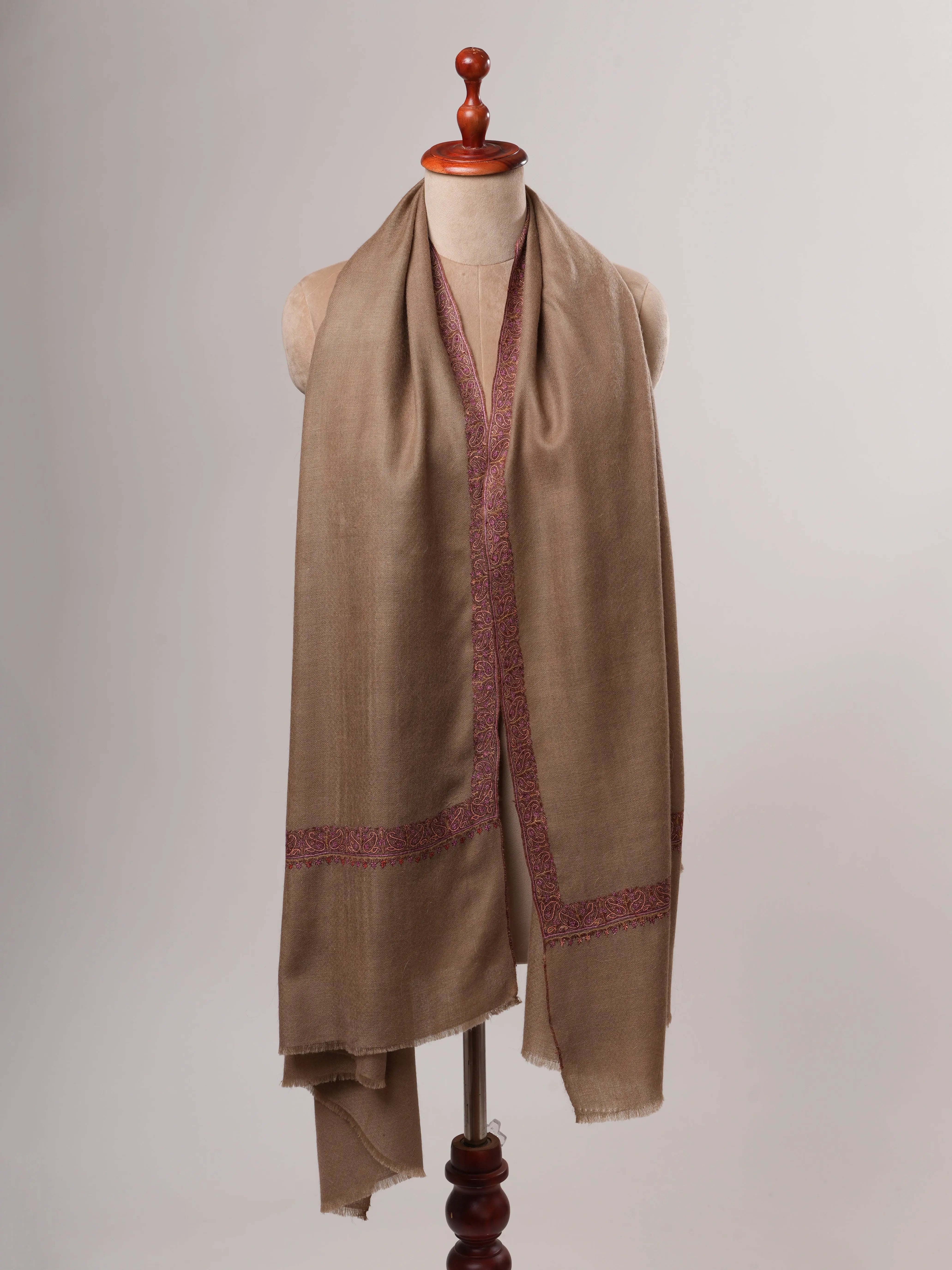 Toosh Color Hashia Embroidered Kashmiri Pashmina Shawl – Classic Handwoven Luxury Shahkaar