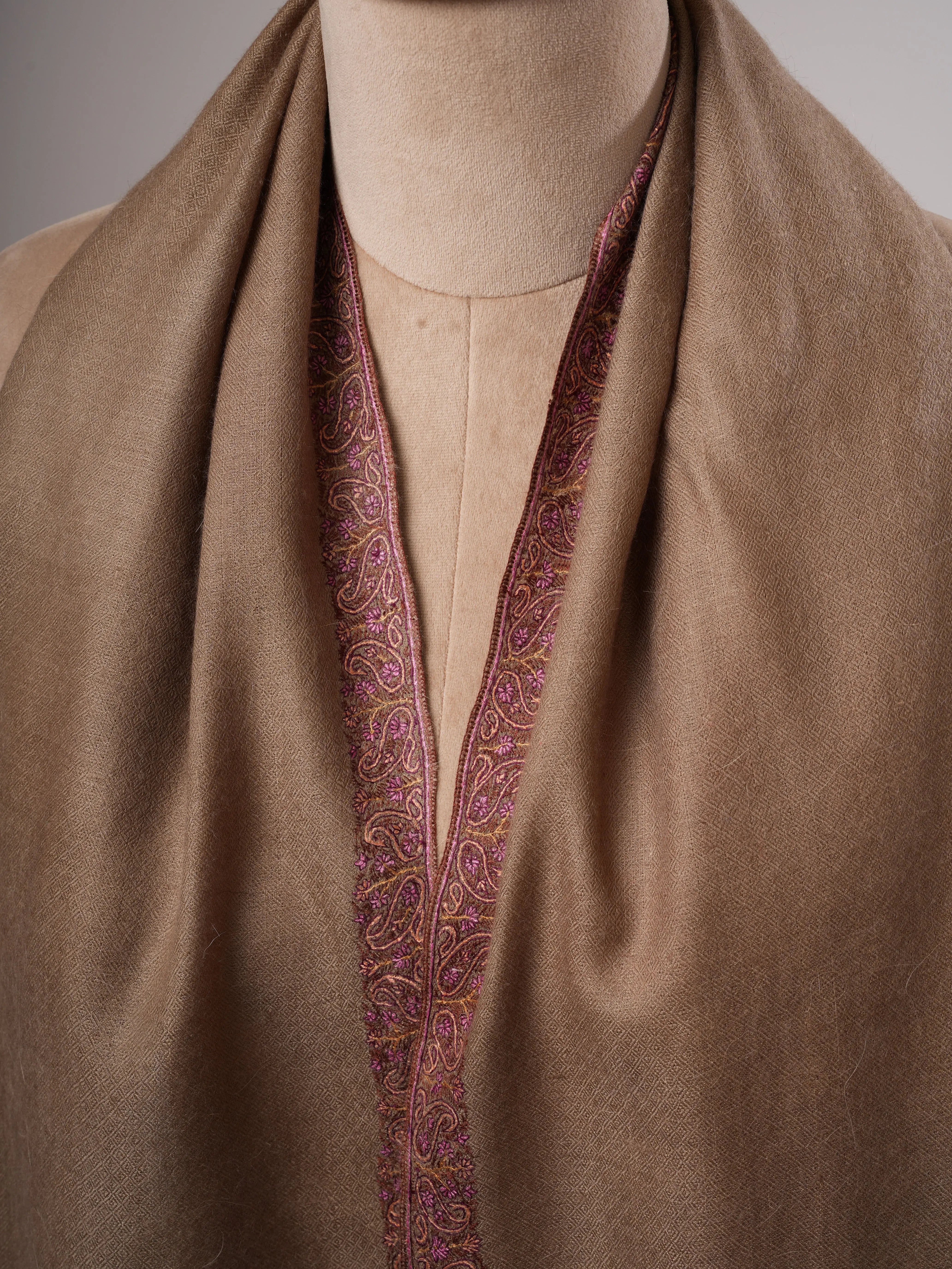 Toosh Color Hashia Embroidered Kashmiri Pashmina Shawl – Classic Handwoven Luxury Shahkaar