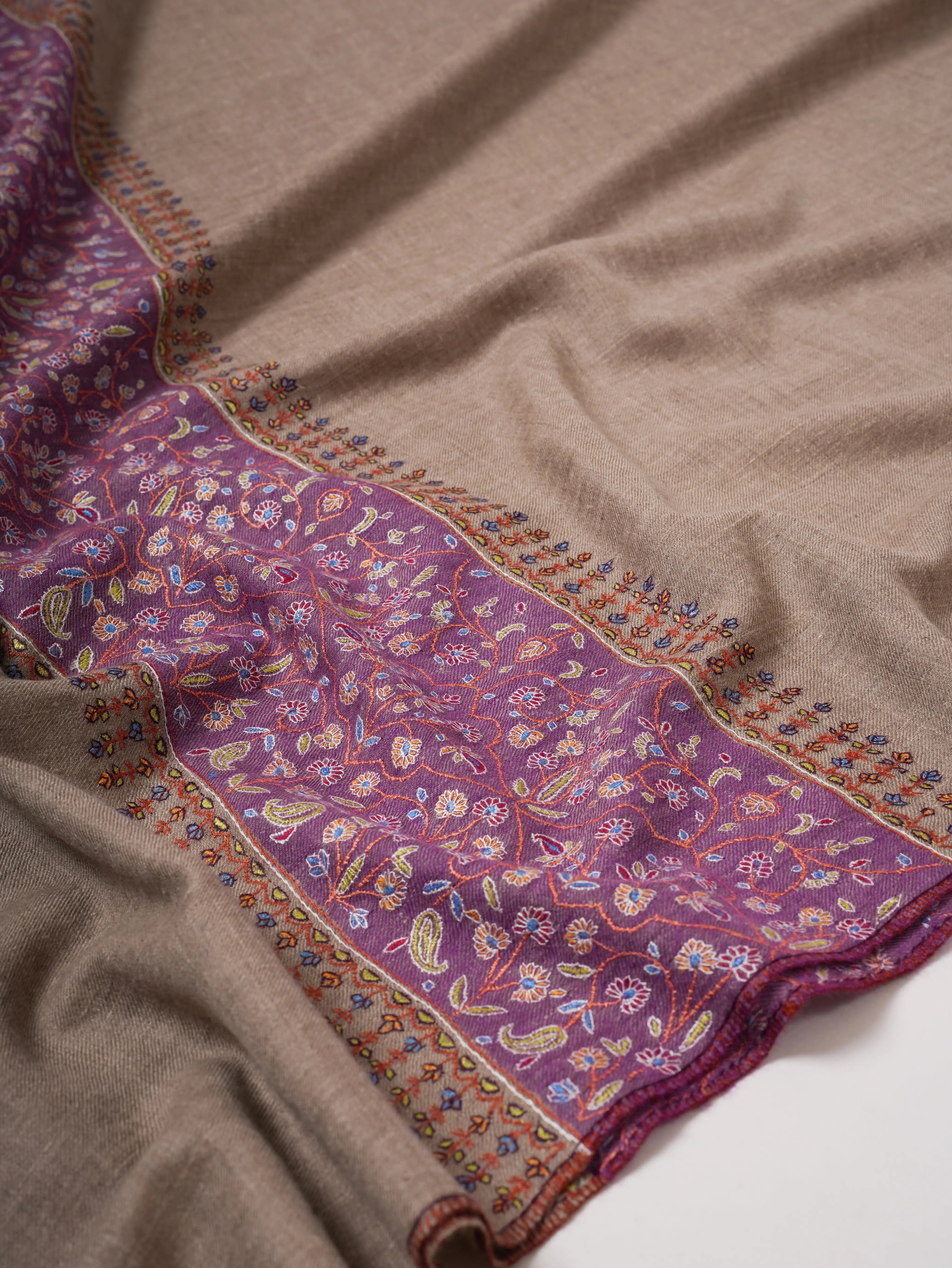 Natural Grey Baby Soft Pashmina Shawl – Sozni Palla Hand Embroidery Shahkaar