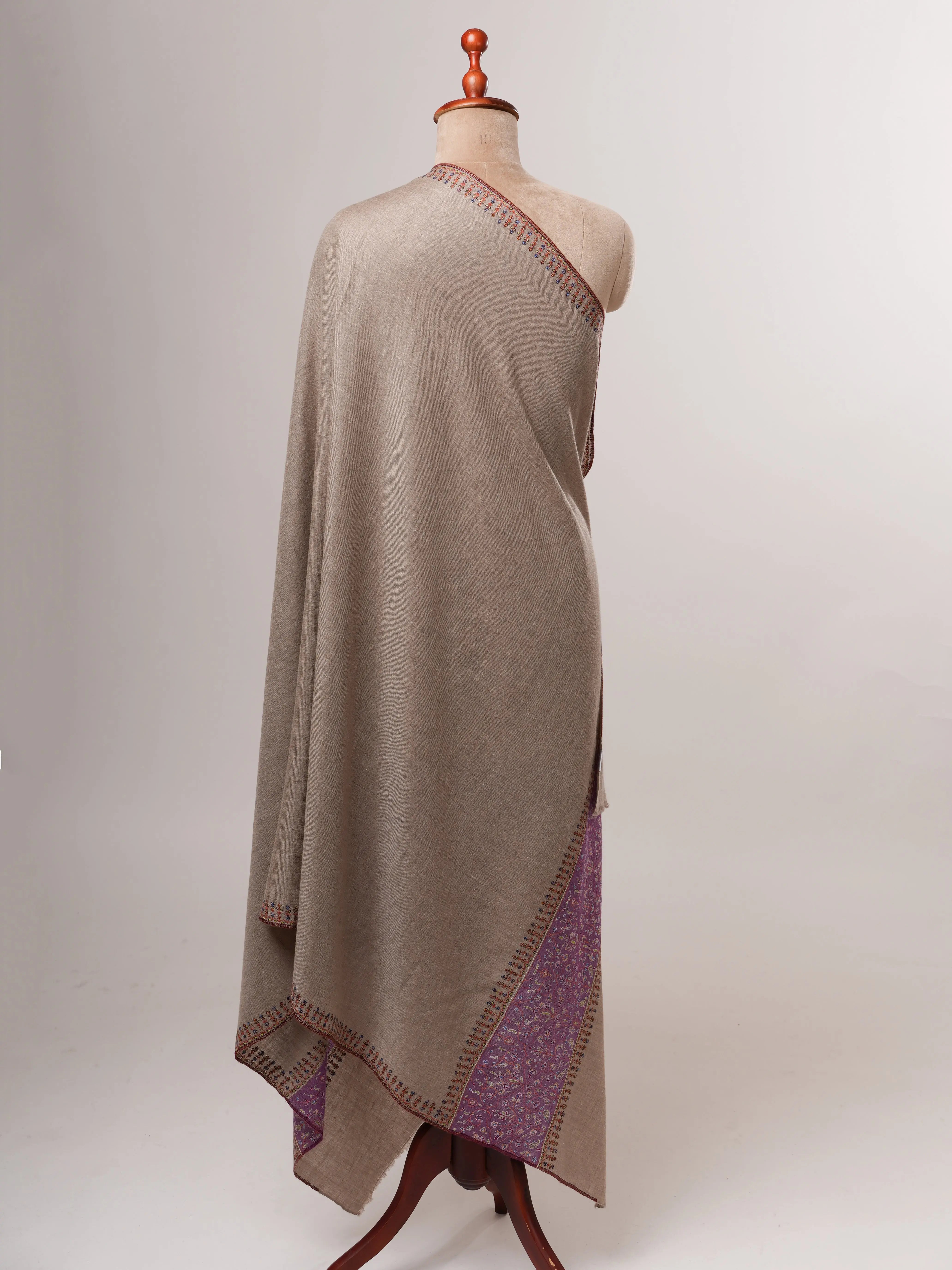 Natural Grey Baby Soft Pashmina Shawl – Sozni Palla Hand Embroidery Shahkaar