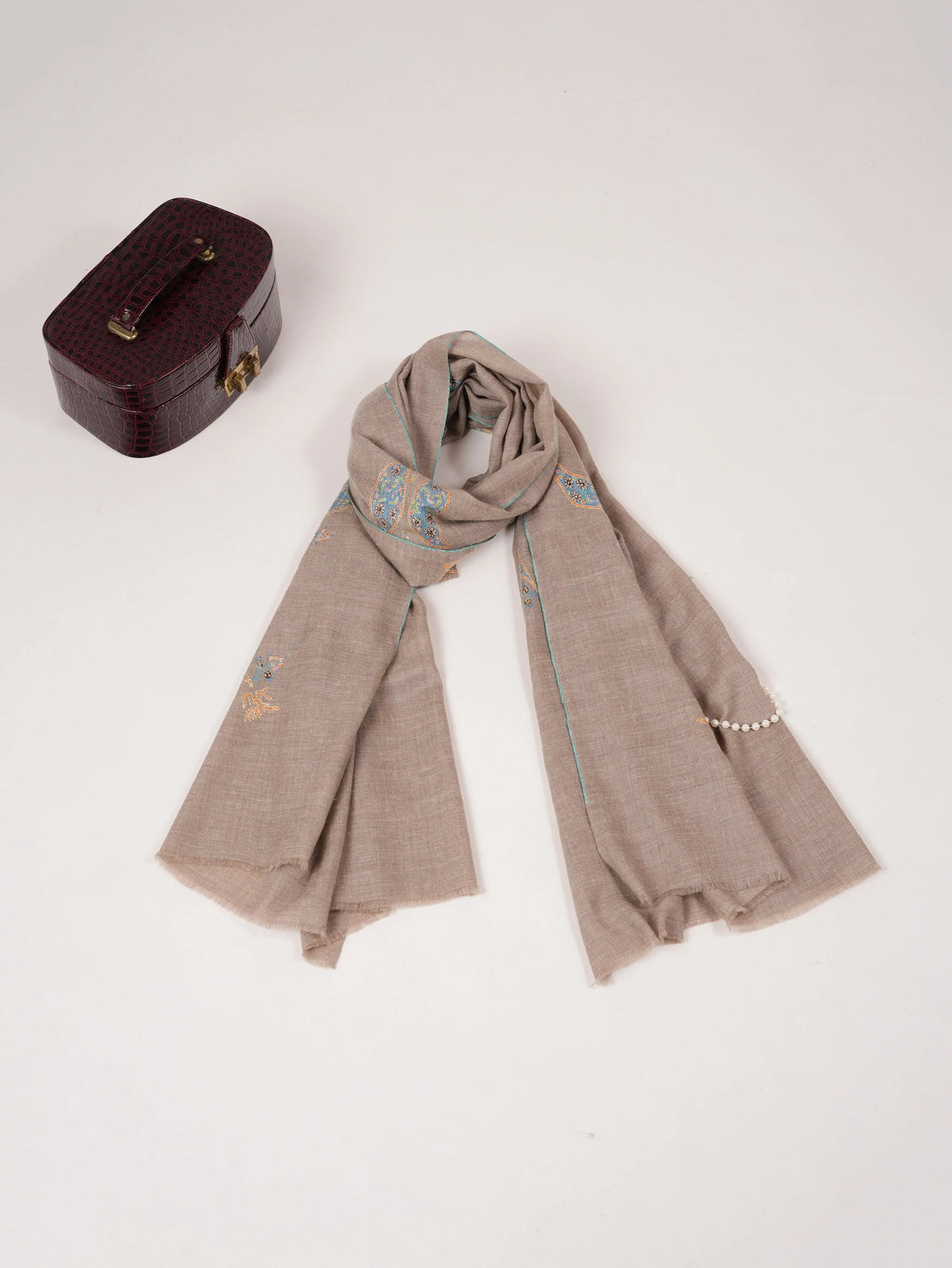 Beige Authentic Handwoven Pashmina Shawl with Buteh Hand Embroidery