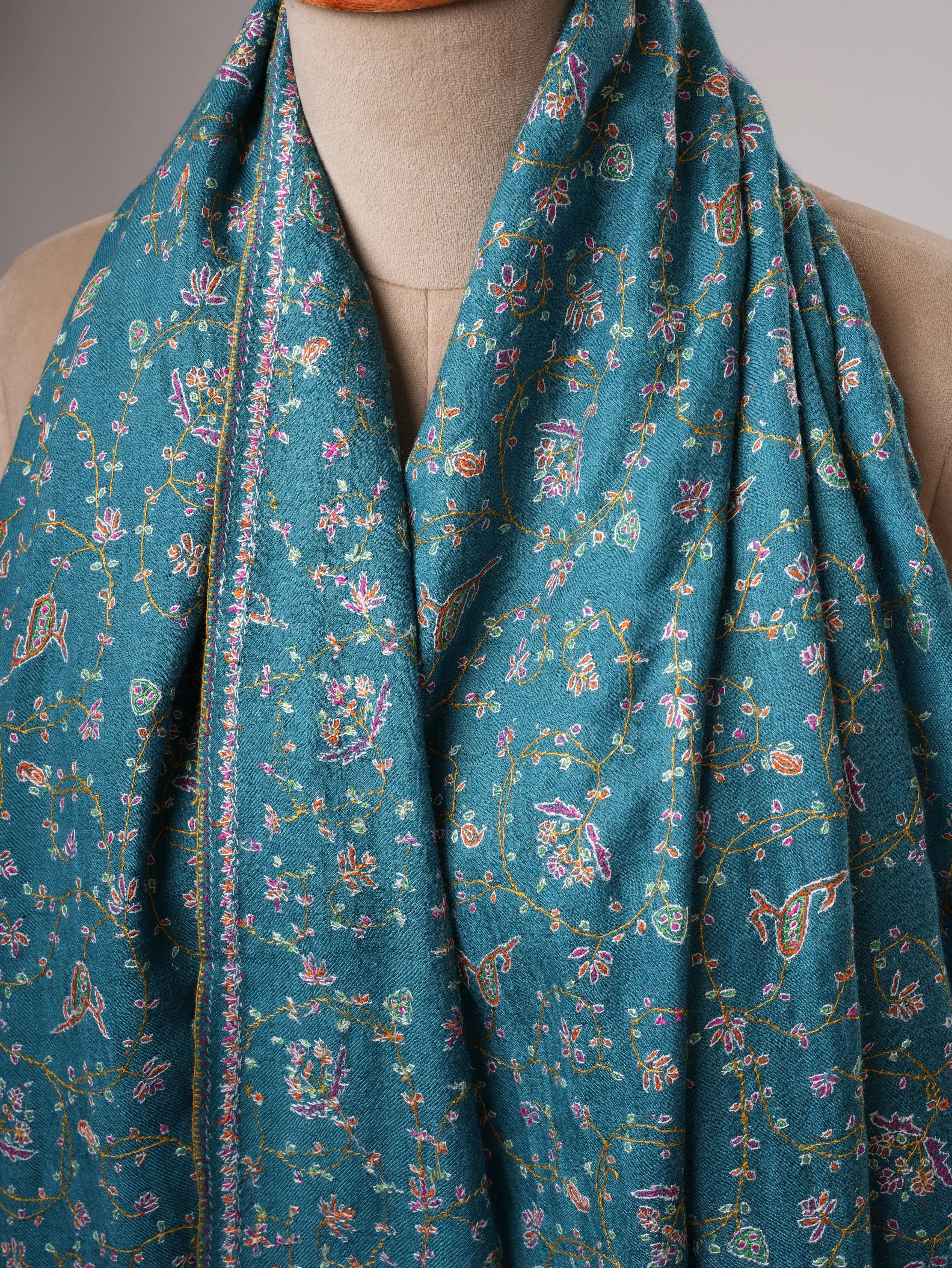 Authentic Kashmiri Pashmina Shawl with Detailed Hand Embroidery Shahkaar