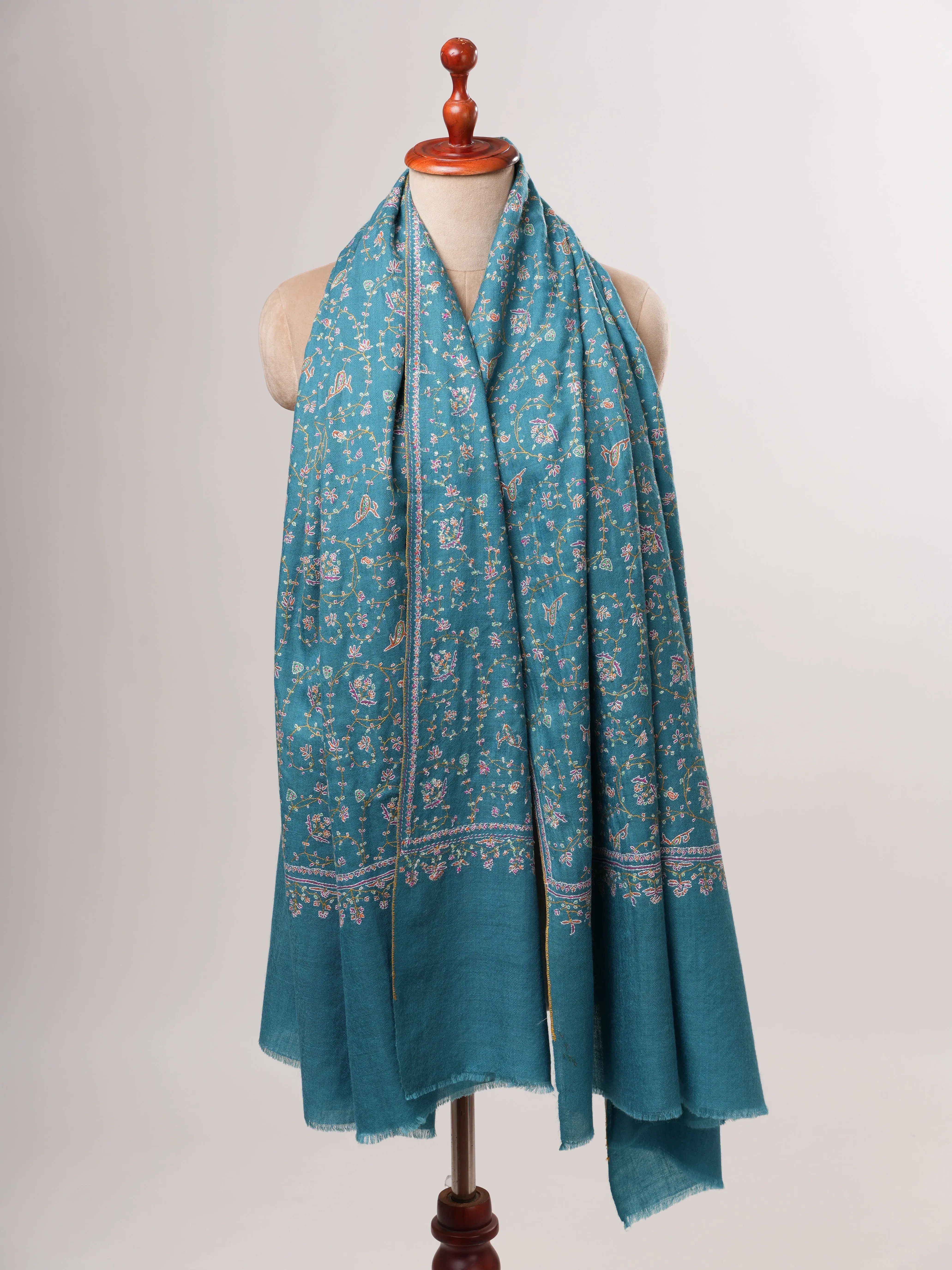 Authentic Kashmiri Pashmina Shawl with Detailed Hand Embroidery Shahkaar