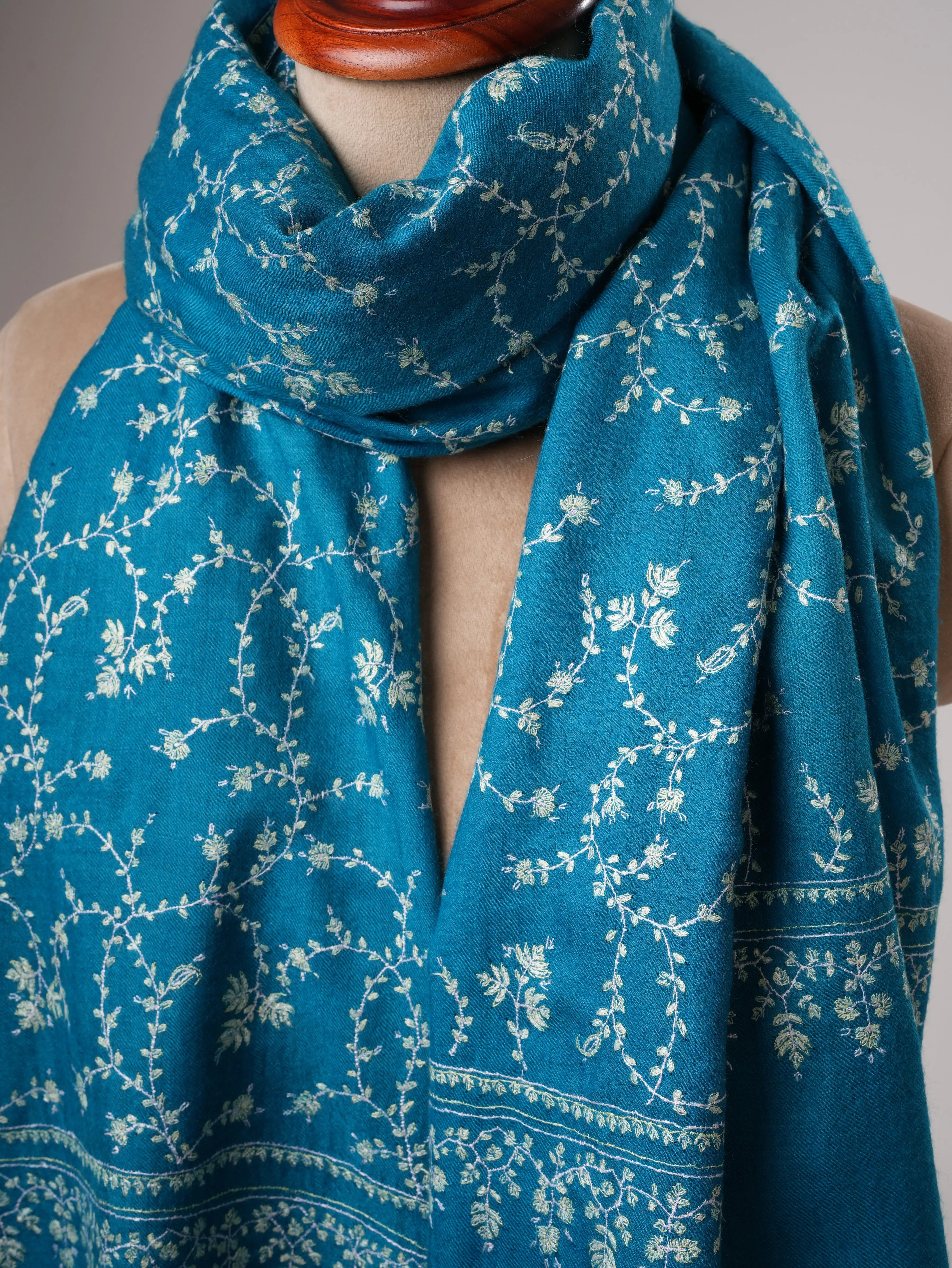 Hand Embroidered Jali Blue Shahkaar Pashmina Shawl Shahkaar