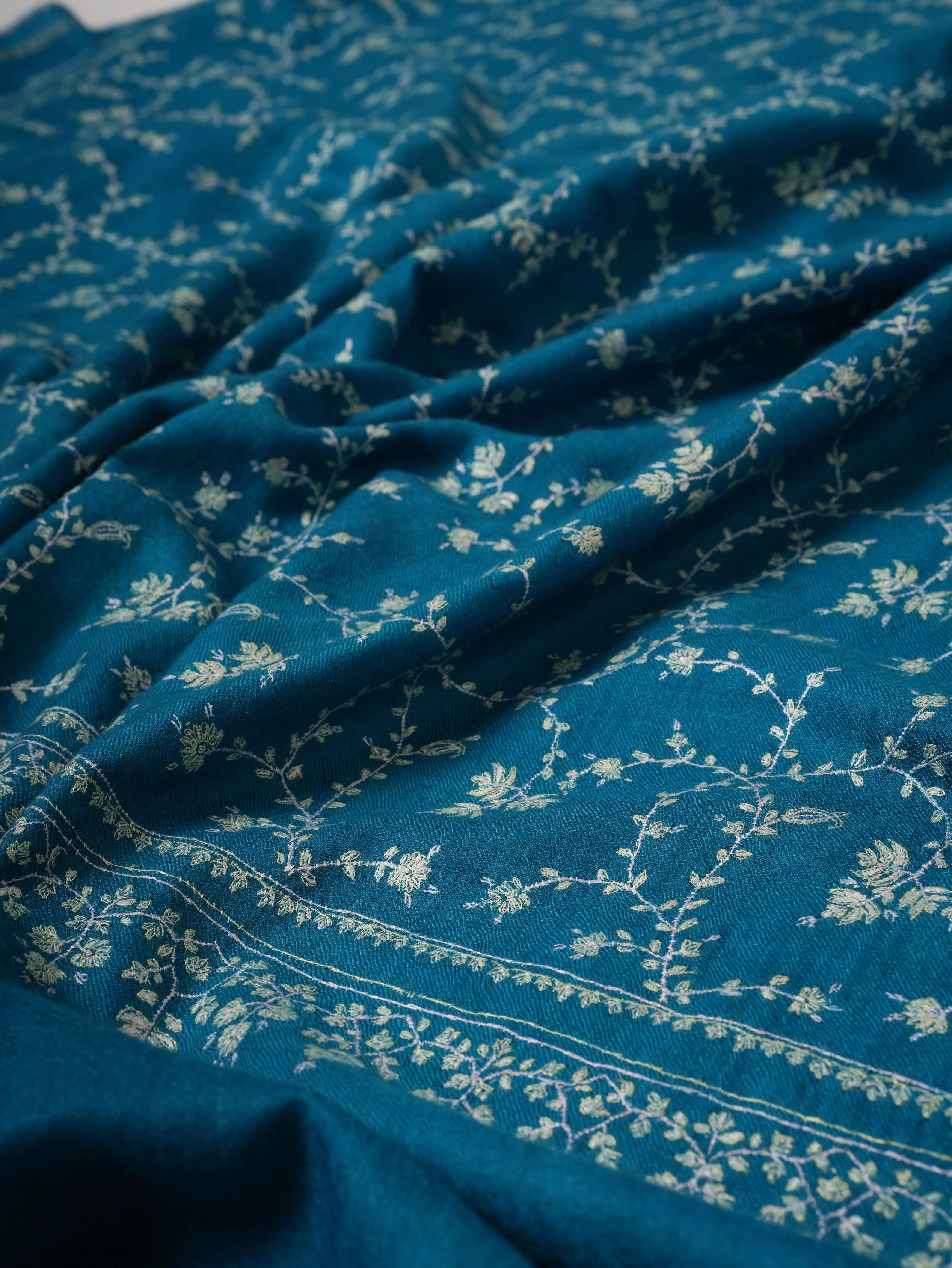 Hand Embroidered Jali Blue Shahkaar Pashmina Shawl Shahkaar