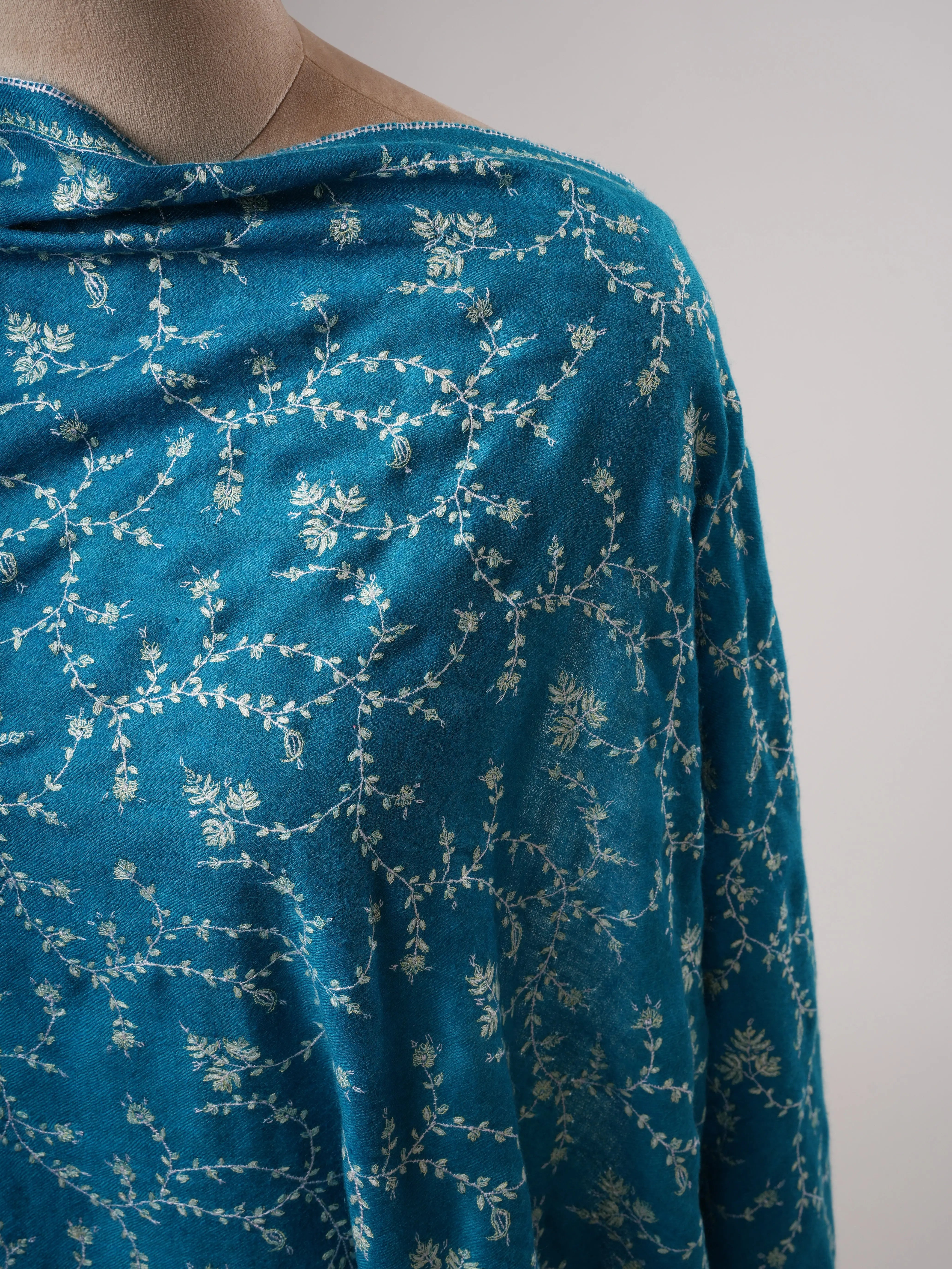 Hand Embroidered Jali Blue Shahkaar Pashmina Shawl Shahkaar