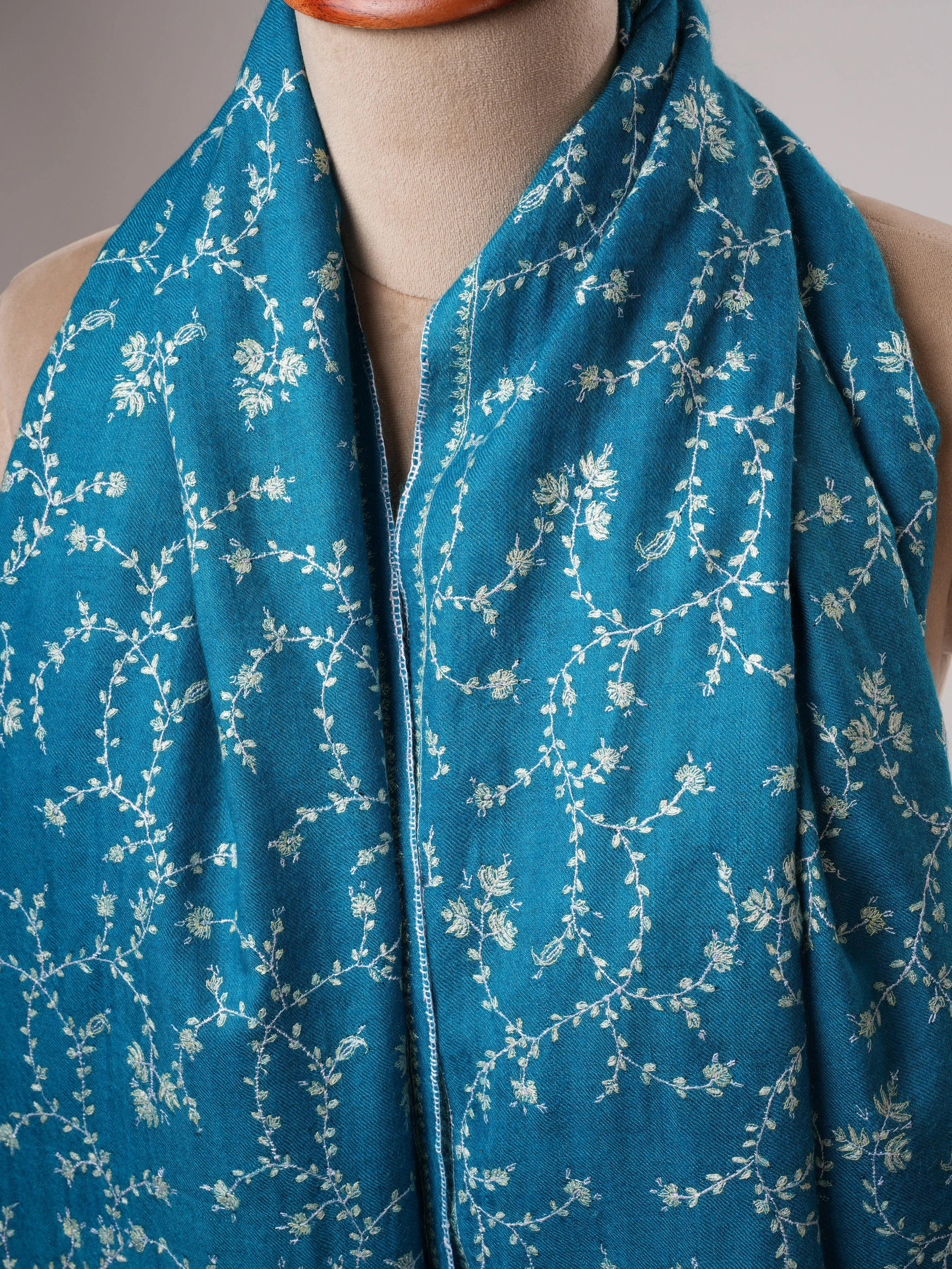 Hand Embroidered Jali Blue Shahkaar Pashmina Shawl Shahkaar