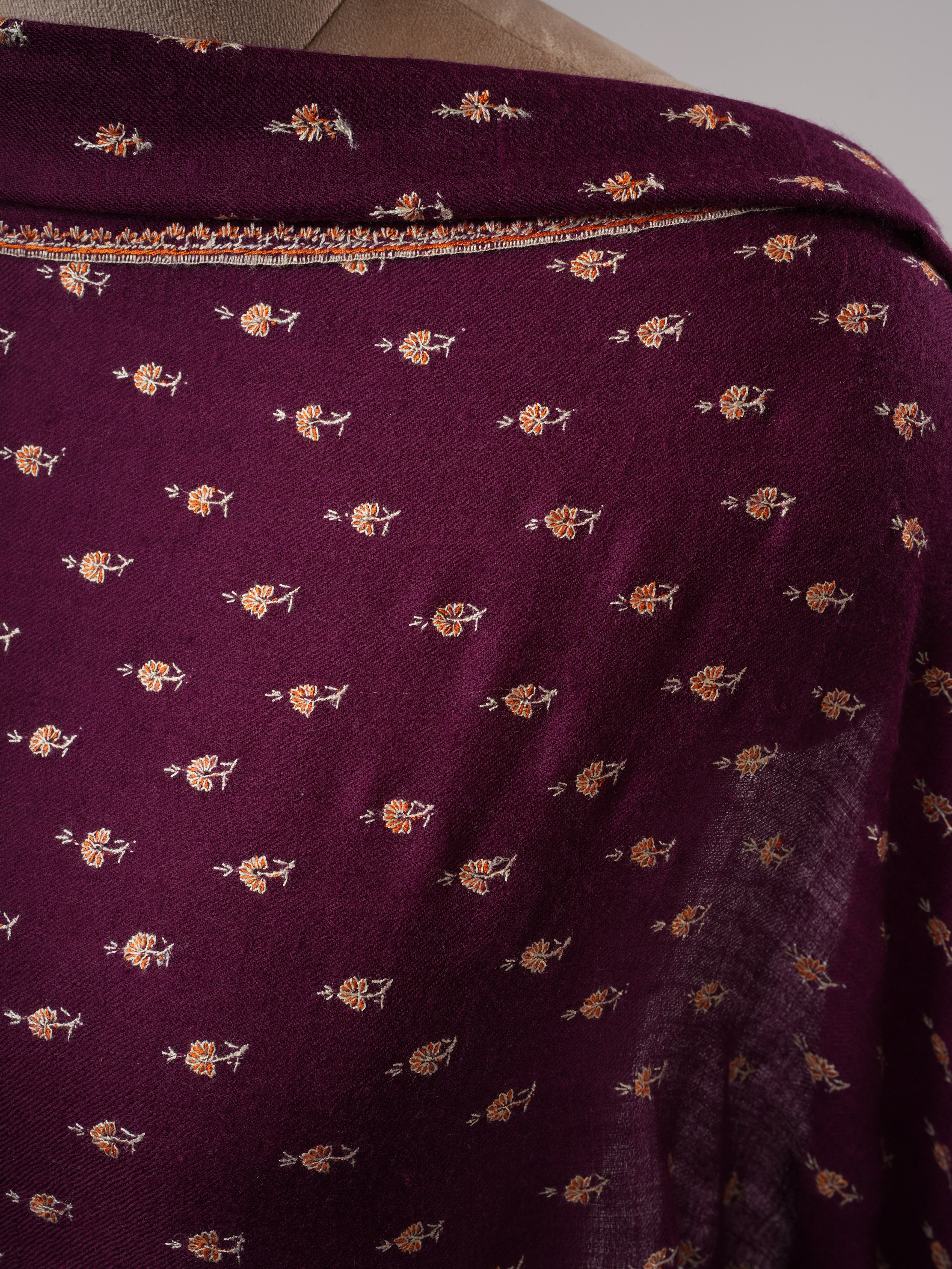 Purple Mache Buteh Hand Embroidered Kashmiri Pashmina Shawl Shahkaar