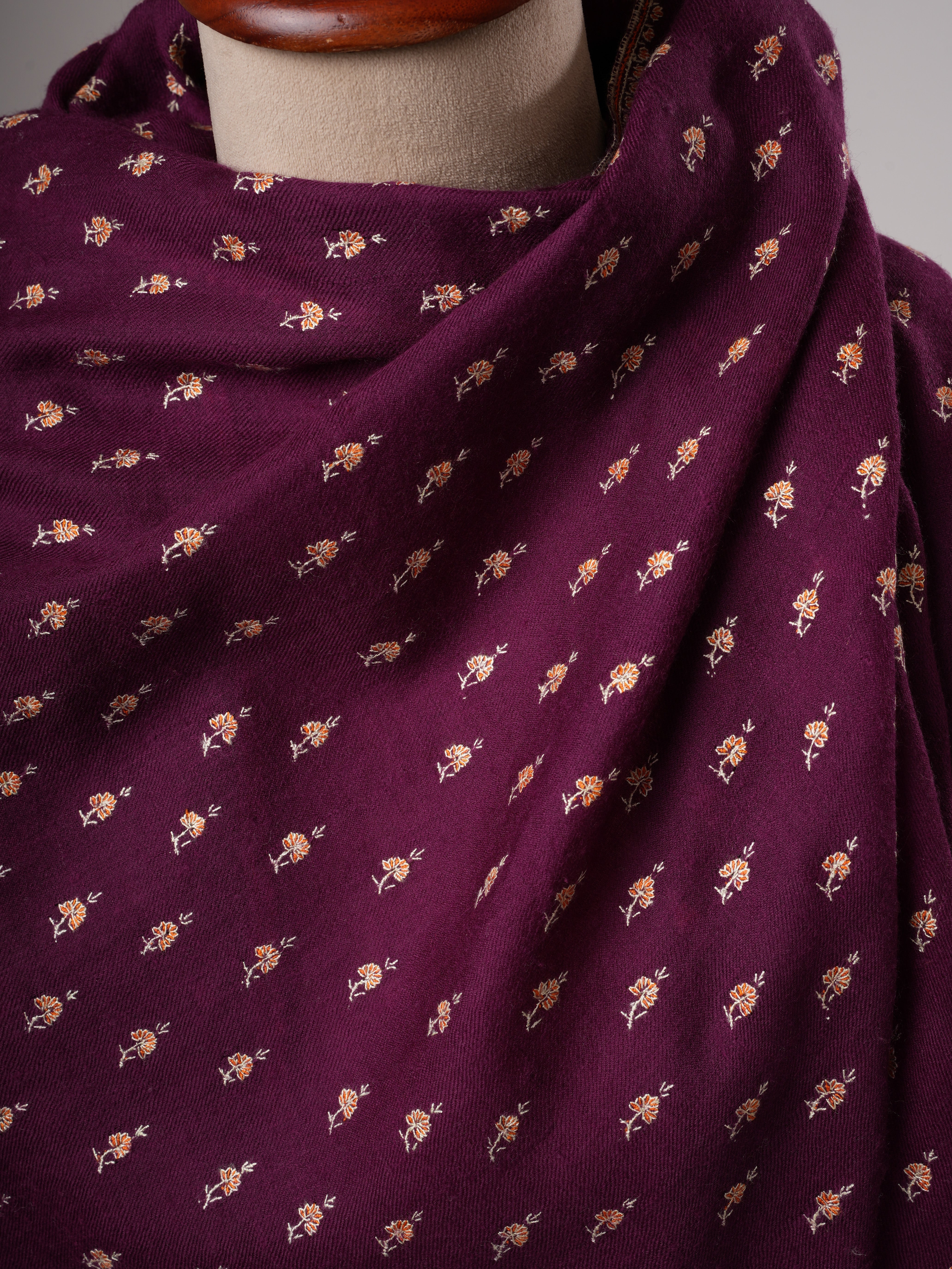 Purple Mache Buteh Hand Embroidered Kashmiri Pashmina Shawl Shahkaar