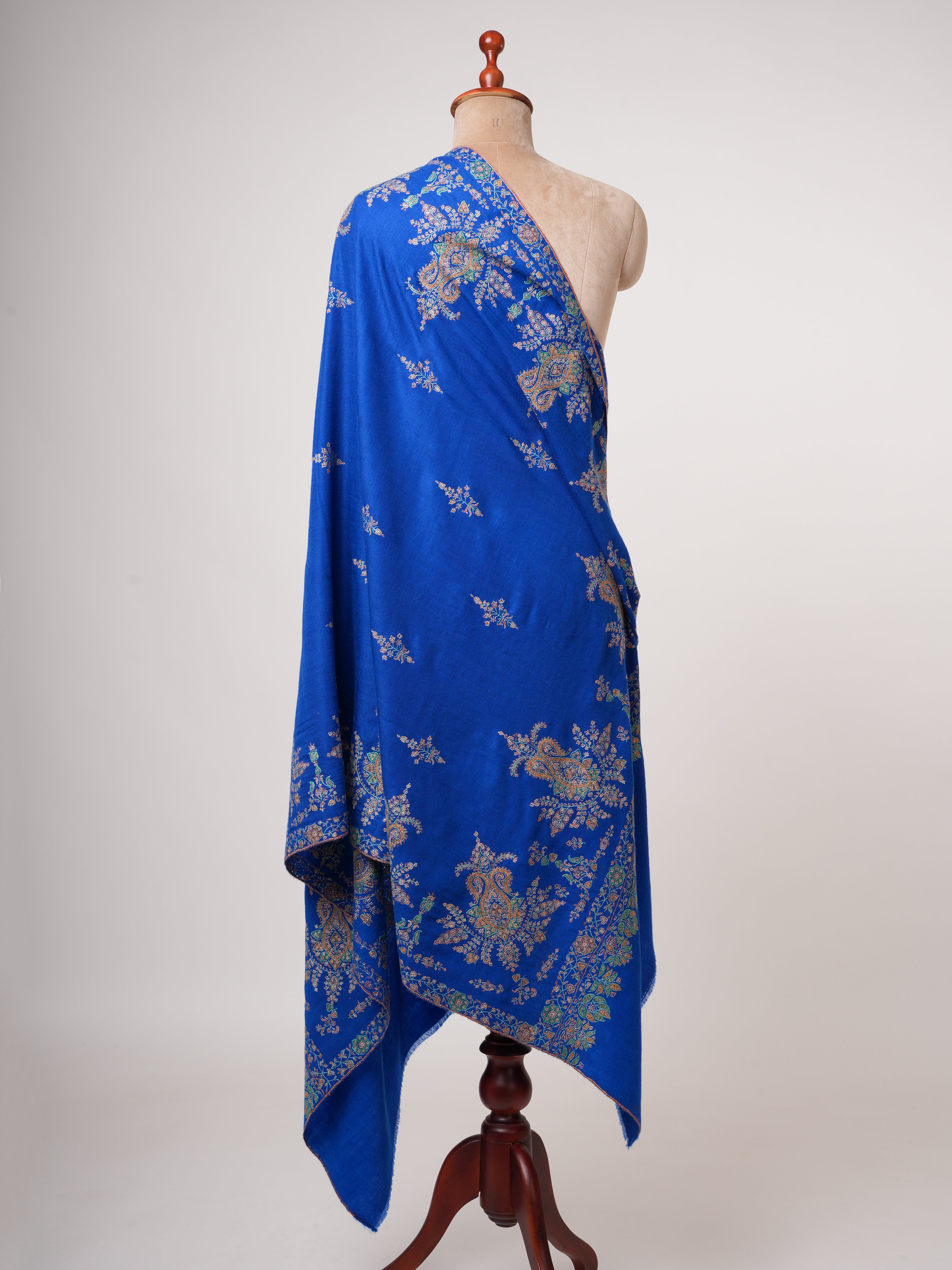 Blue Sozni Embroidered Pashmina Shawl with Buteh Handwork – Timeless Kashmiri Craftsmanship